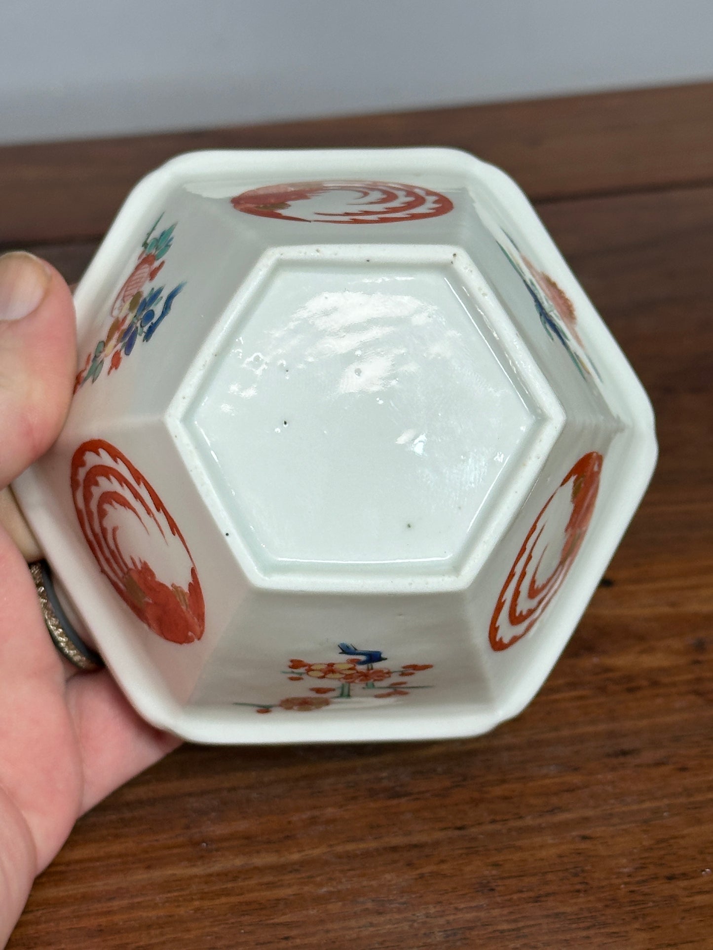 Antique Japanese Pair Kakiemon Porcelain Hexagonal Bowls Edo 17th c Imari Arita
