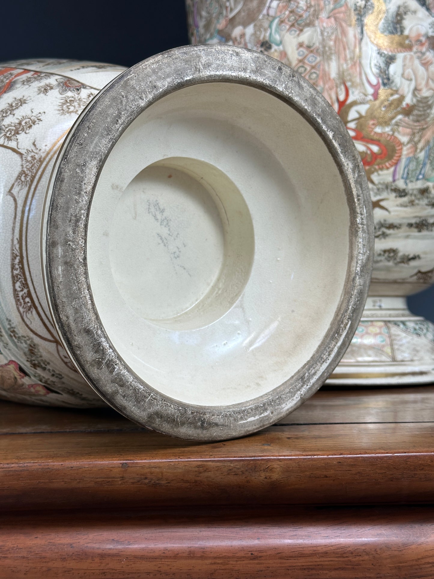 SOLD Huge Antique Japanese Satsuma Palace Vases Mirror Pair Meiji Signed 25” 64cm