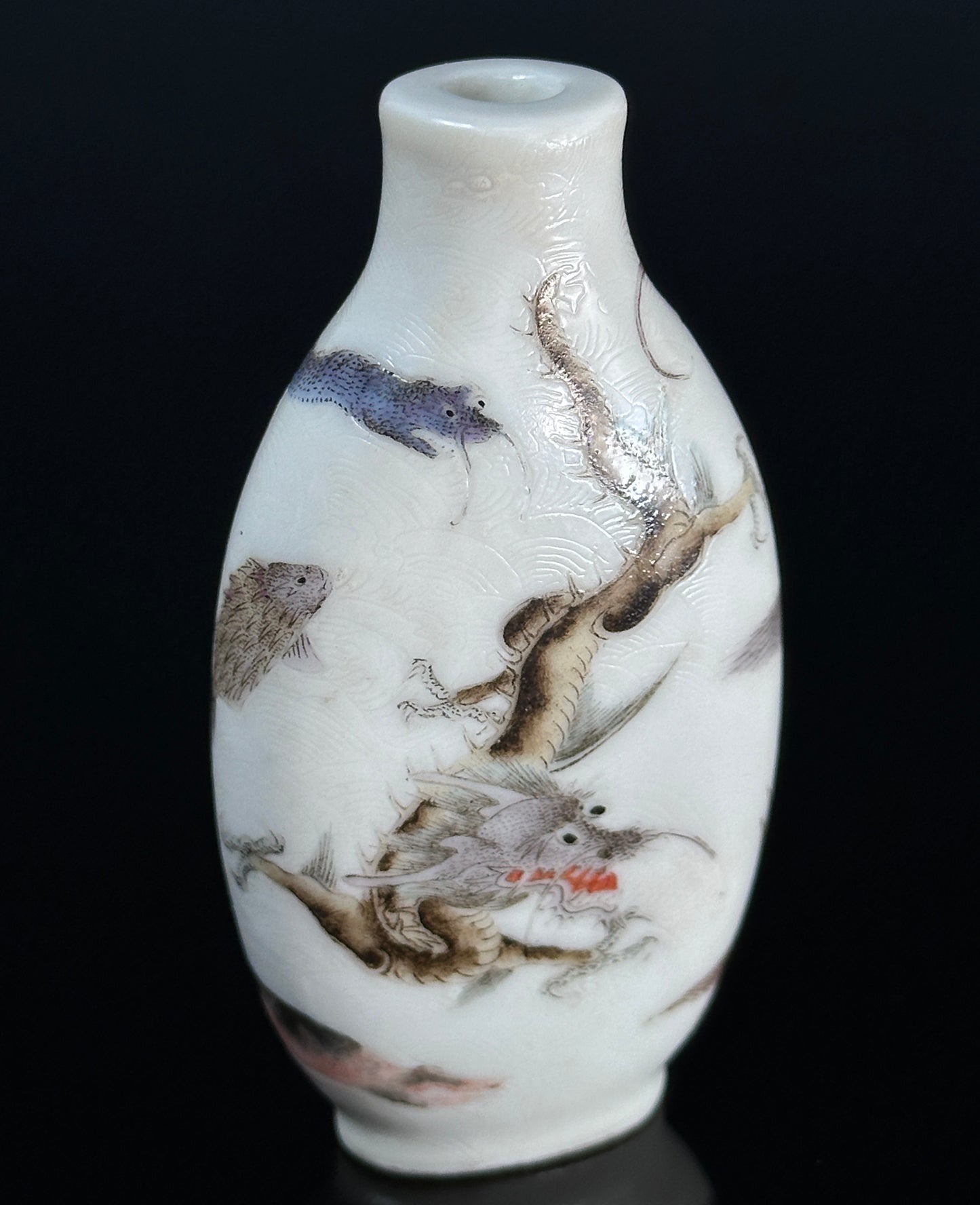 SOLD Antique Chinese Daoguang Porcelain Snuff Bottle “Eight Mythical Sea Creatures”