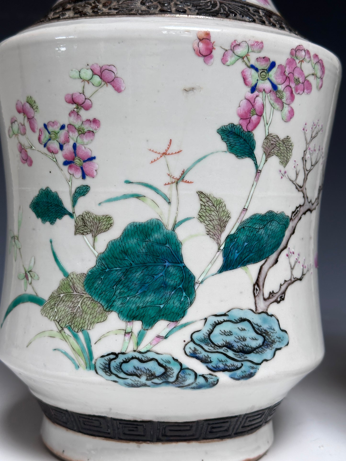 Antique Chinese Porcelain Large Mirror Pair Vases Nanking Famille Rose