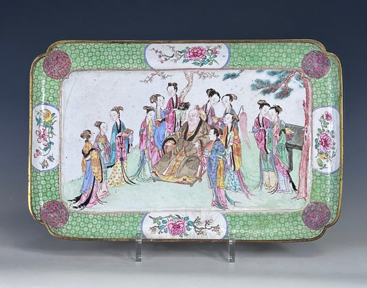 SOLD Antique Chinese Canton Enamel Ruby Back Yongzheng “12 Beauties” Dragon Tray 1730