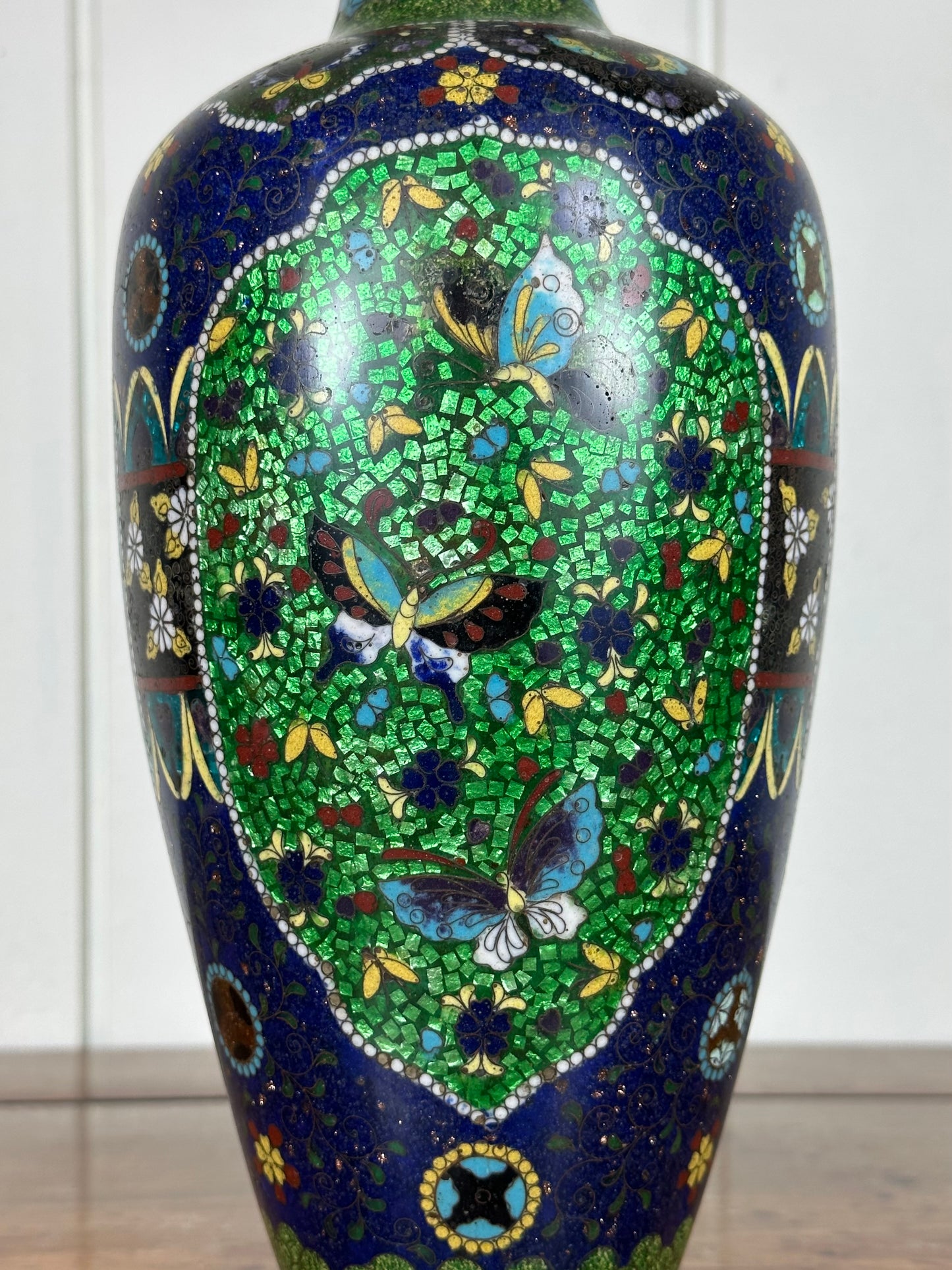 SOLD Antique Japanese Cloisonne Vase Meiji Unusual Ginbari Purple Sparkle 19th Century