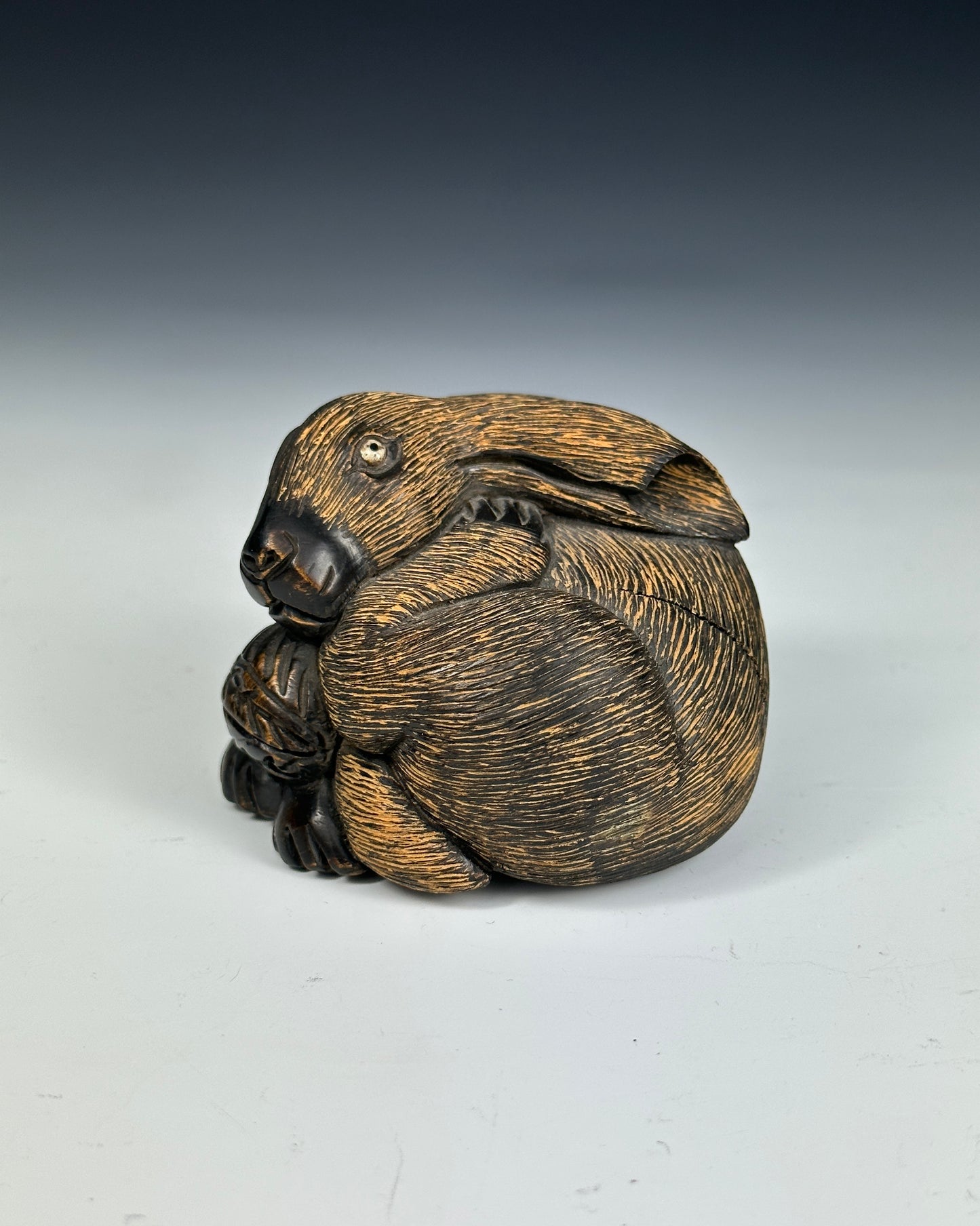 SOLD Rare Antique Japanese Carved Wood Rabbit Hare Okimono Marked Meiji 19th Century