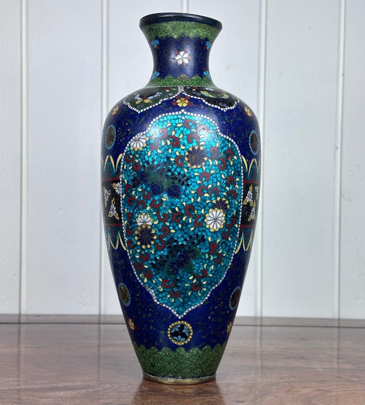 SOLD Antique Japanese Cloisonne Vase Meiji Unusual Ginbari Purple Sparkle 19th Century