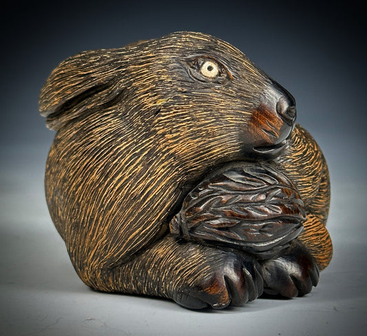 SOLD Rare Antique Japanese Carved Wood Rabbit Hare Okimono Marked Meiji 19th Century