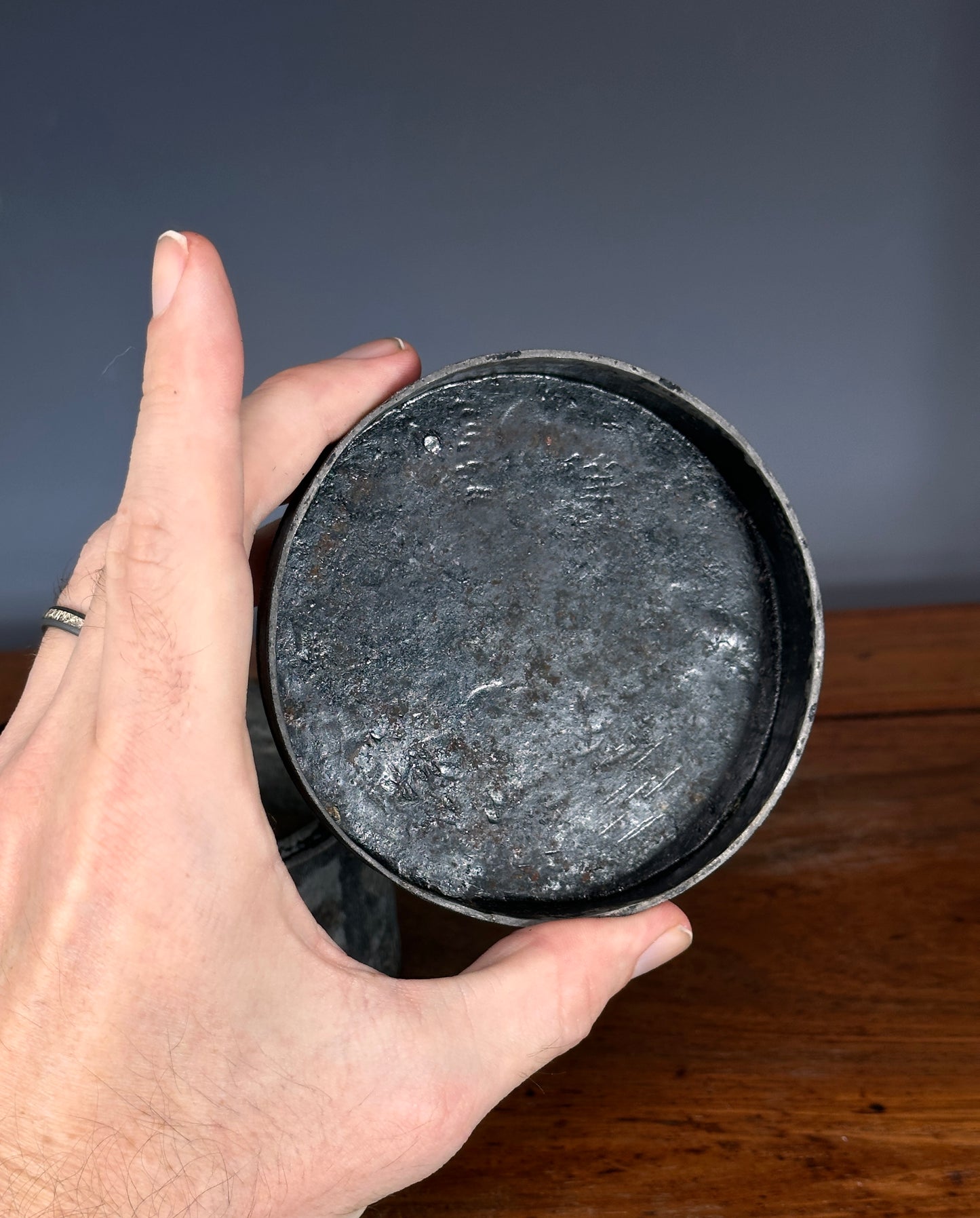 Antique Korean Silver Inlaid Iron Round Tobacco Box Joseon