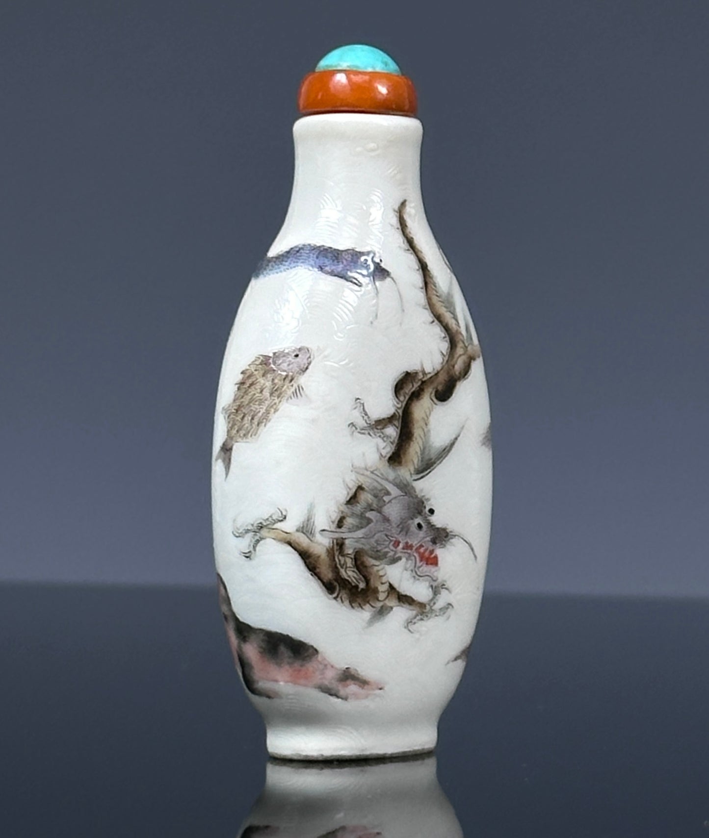 SOLD Antique Chinese Daoguang Porcelain Snuff Bottle “Eight Mythical Sea Creatures”