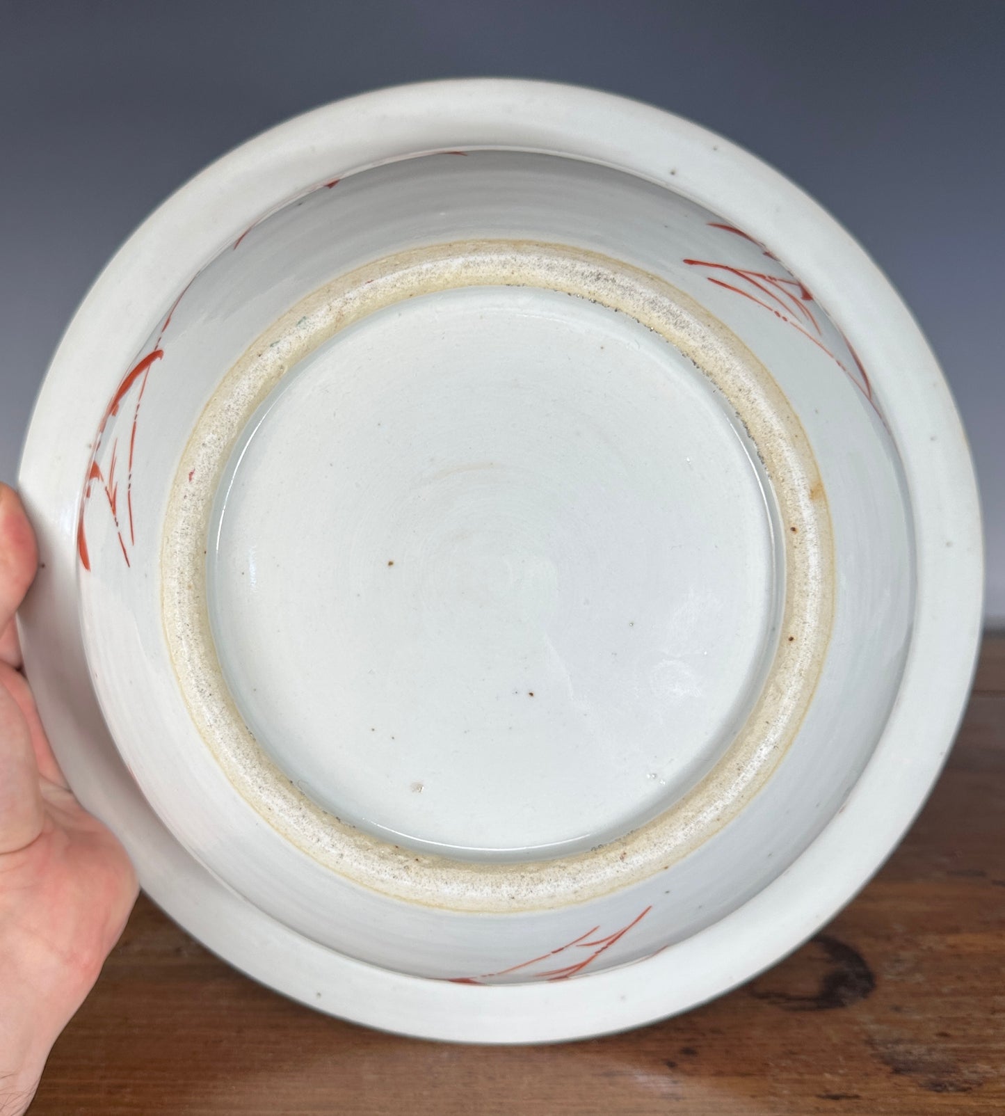 Antique Chinese Porcelain Basin Bowl “8 Butterflies” Bats Lotus Famille Rose 19th c Qing