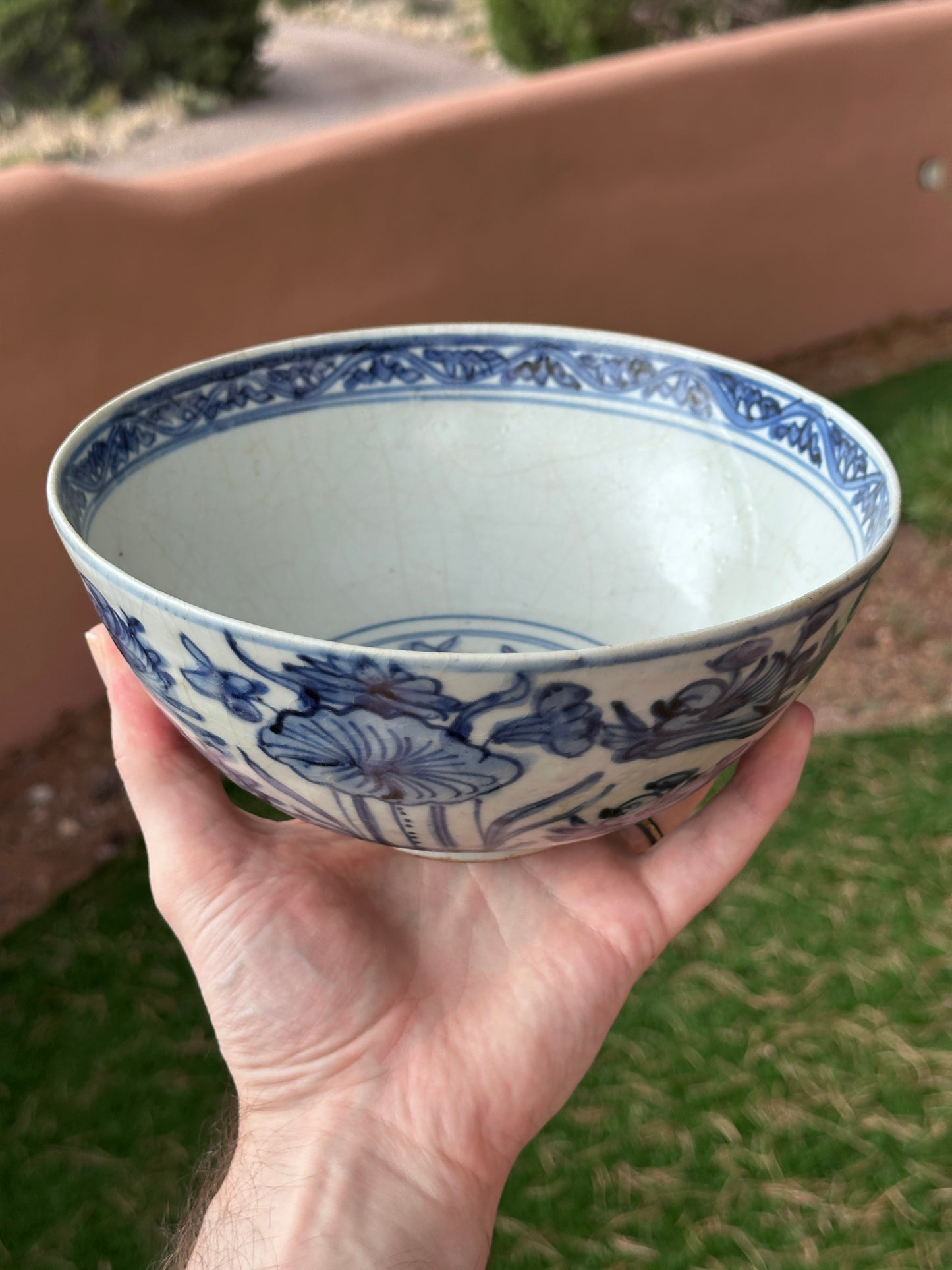 Antique Chinese Porcelain 8” Bowl Late Ming Blue White Ducks Lotus Pond Bonhams