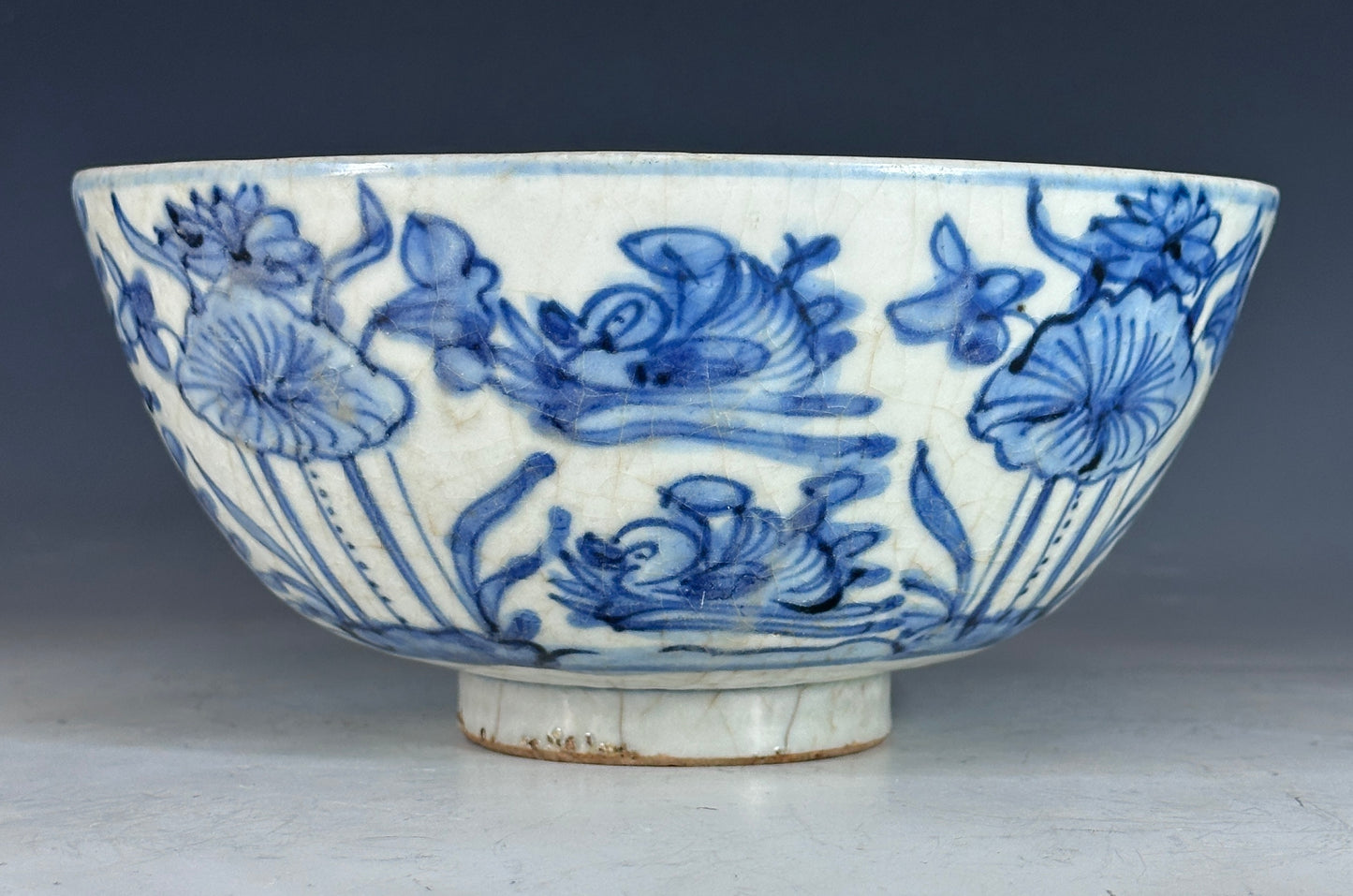 Antique Chinese Porcelain 8” Bowl Late Ming Blue White Ducks Lotus Pond Bonhams