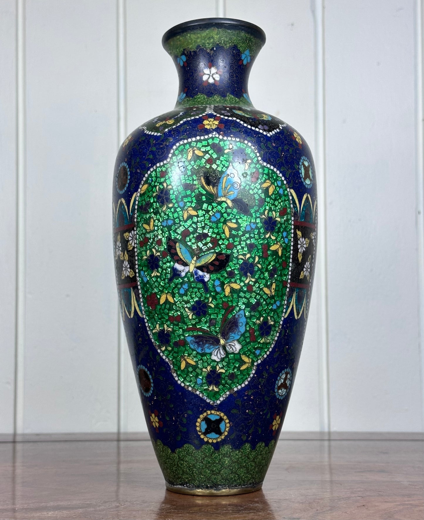 SOLD Antique Japanese Cloisonne Vase Meiji Unusual Ginbari Purple Sparkle 19th Century