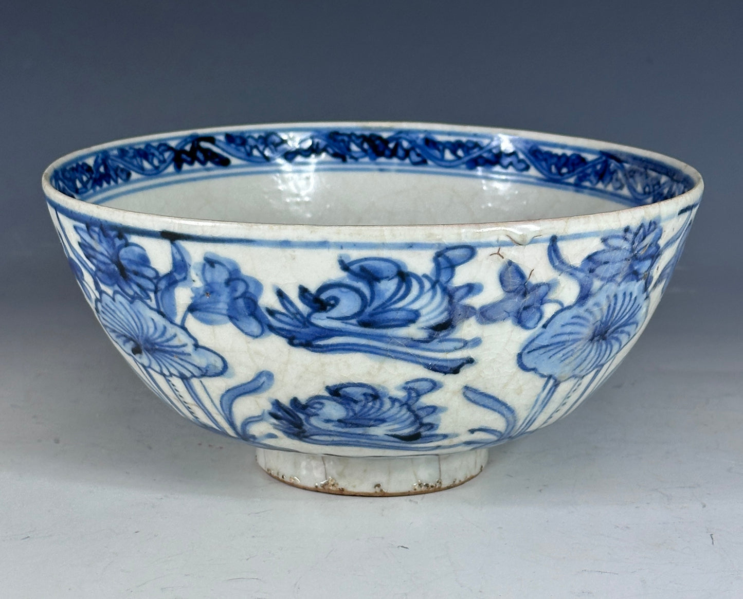 Antique Chinese Porcelain 8” Bowl Late Ming Blue White Ducks Lotus Pond Bonhams