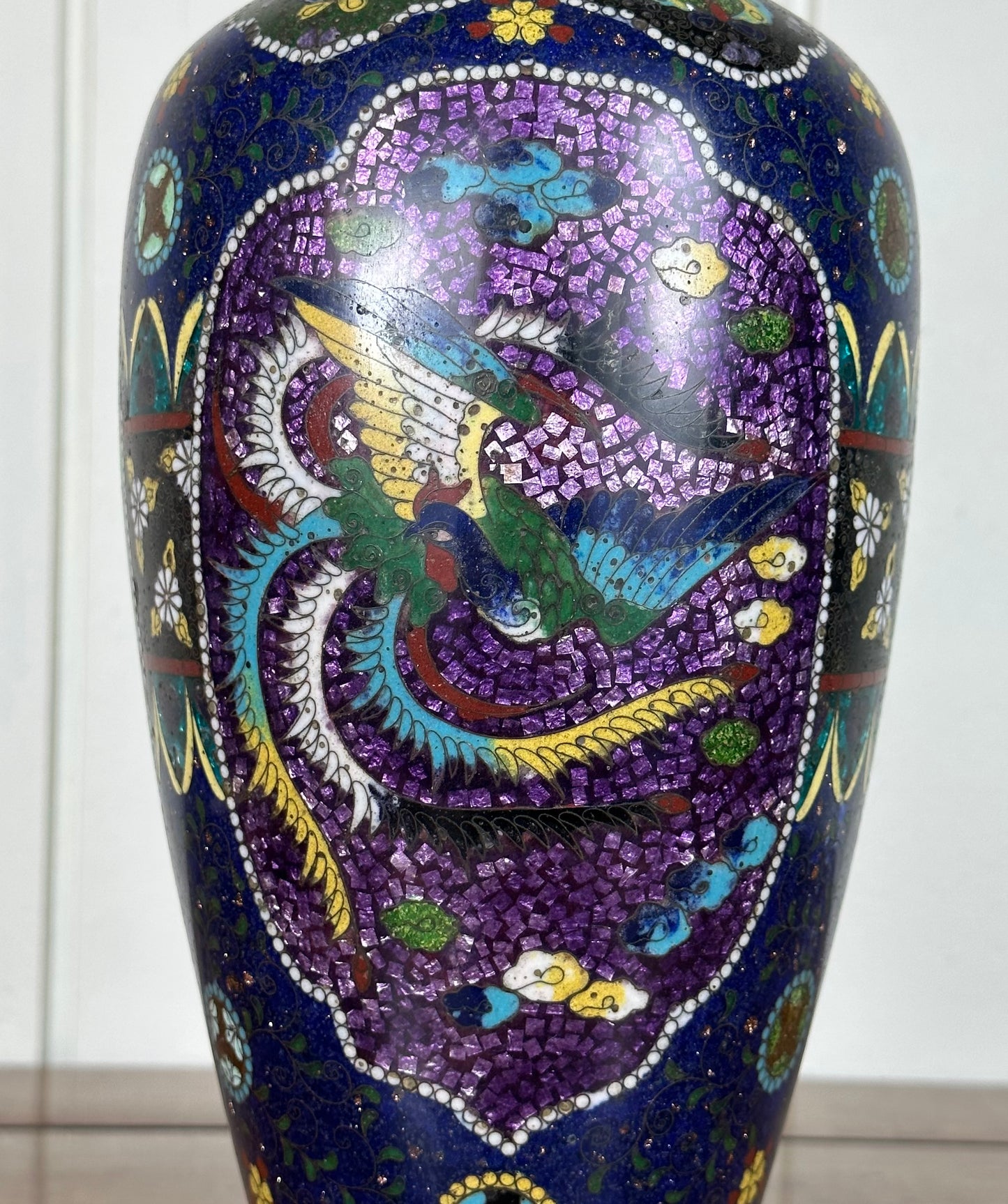 SOLD Antique Japanese Cloisonne Vase Meiji Unusual Ginbari Purple Sparkle 19th Century