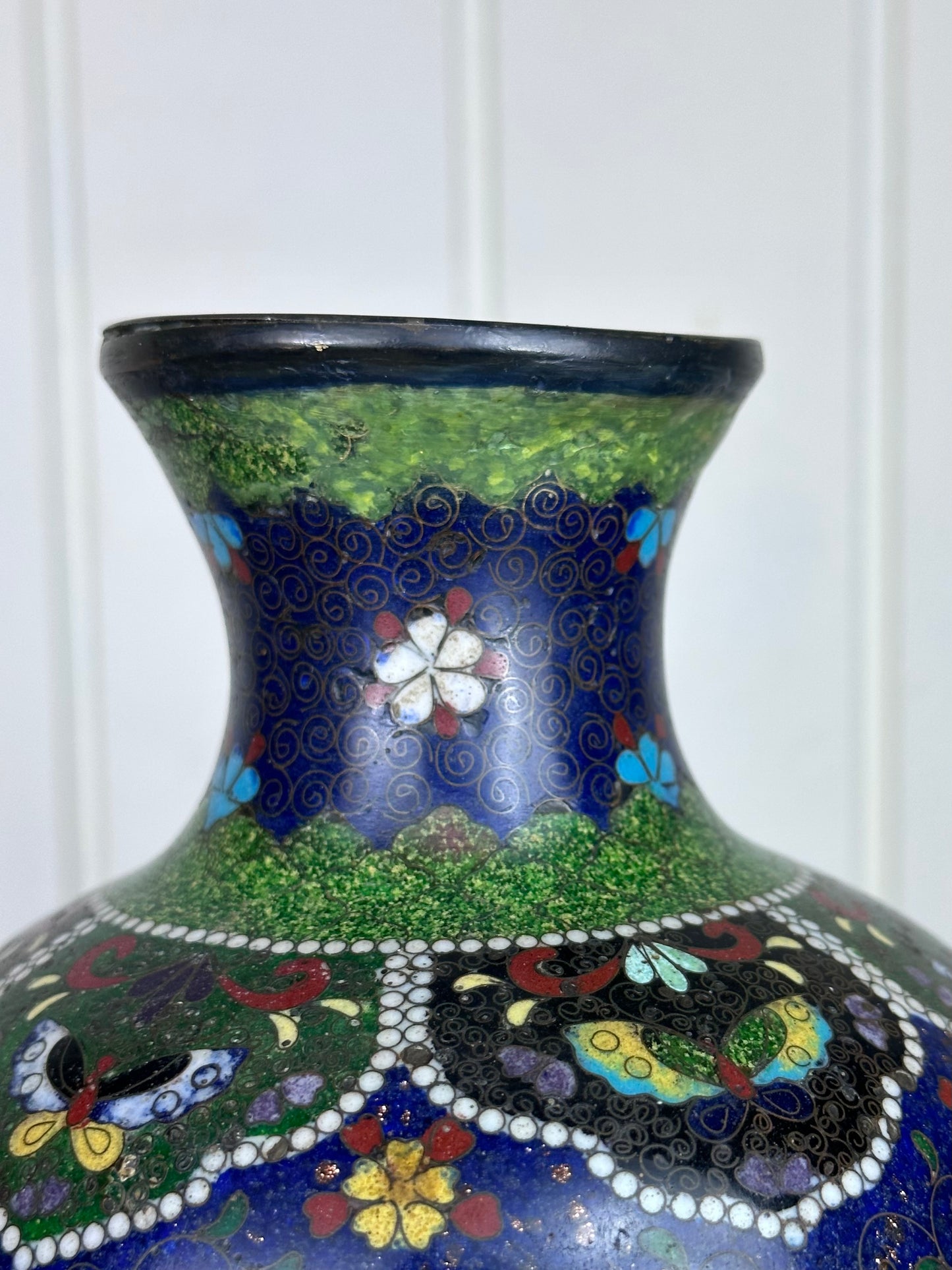 SOLD Antique Japanese Cloisonne Vase Meiji Unusual Ginbari Purple Sparkle 19th Century