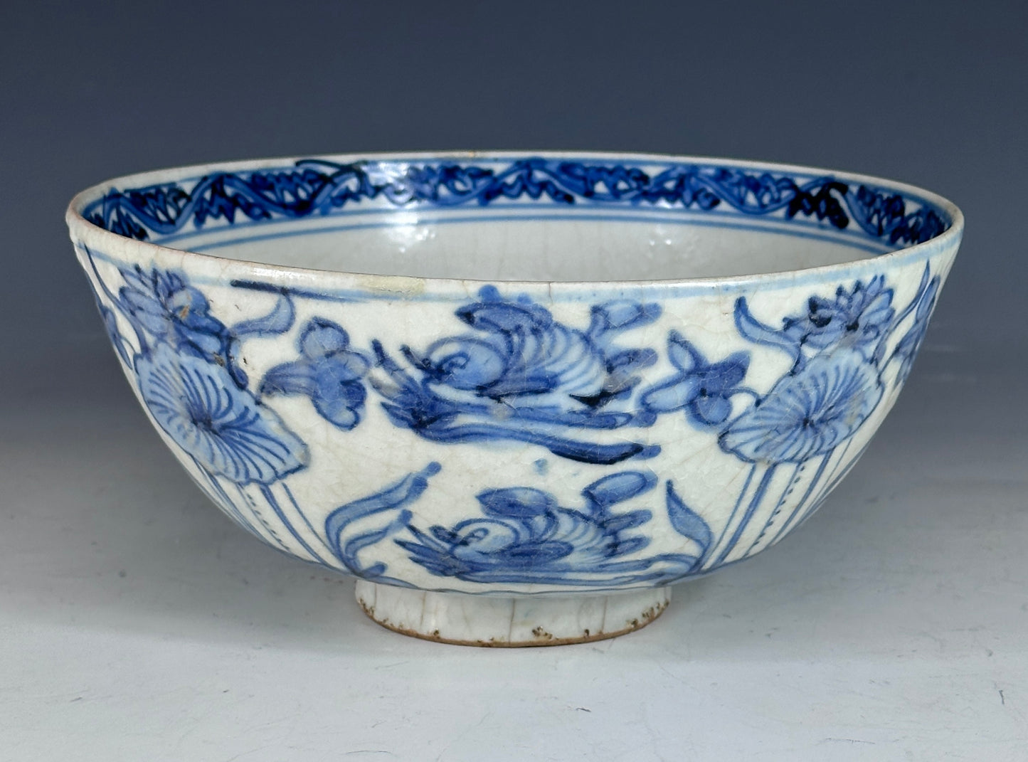 Antique Chinese Porcelain 8” Bowl Late Ming Blue White Ducks Lotus Pond Bonhams