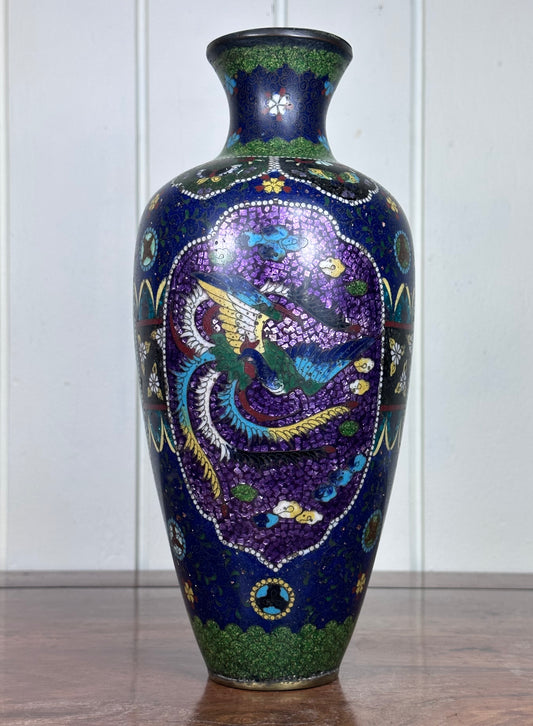 SOLD Antique Japanese Cloisonne Vase Meiji Unusual Ginbari Purple Sparkle 19th Century