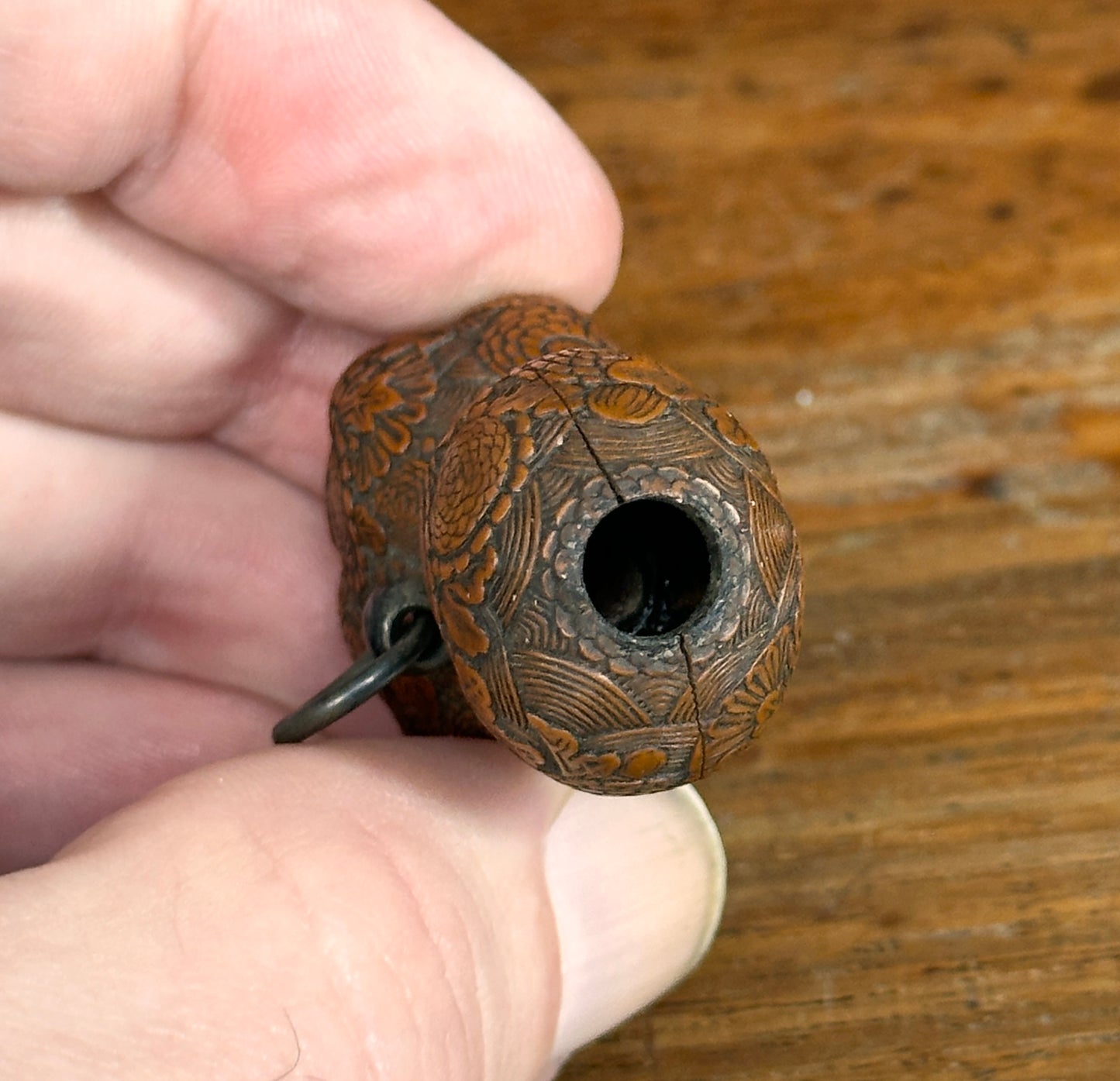 Antique Japanese Carved Gourd Netsuke Silver Fittings Edo Meiji Snuff Bottle Nut