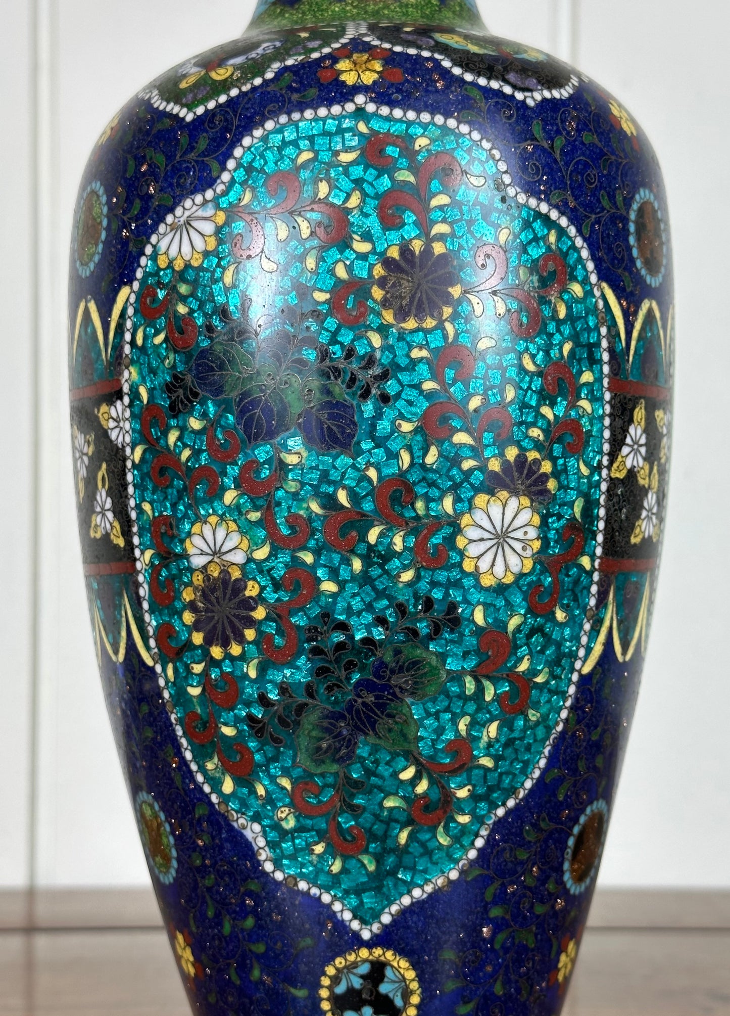 SOLD Antique Japanese Cloisonne Vase Meiji Unusual Ginbari Purple Sparkle 19th Century