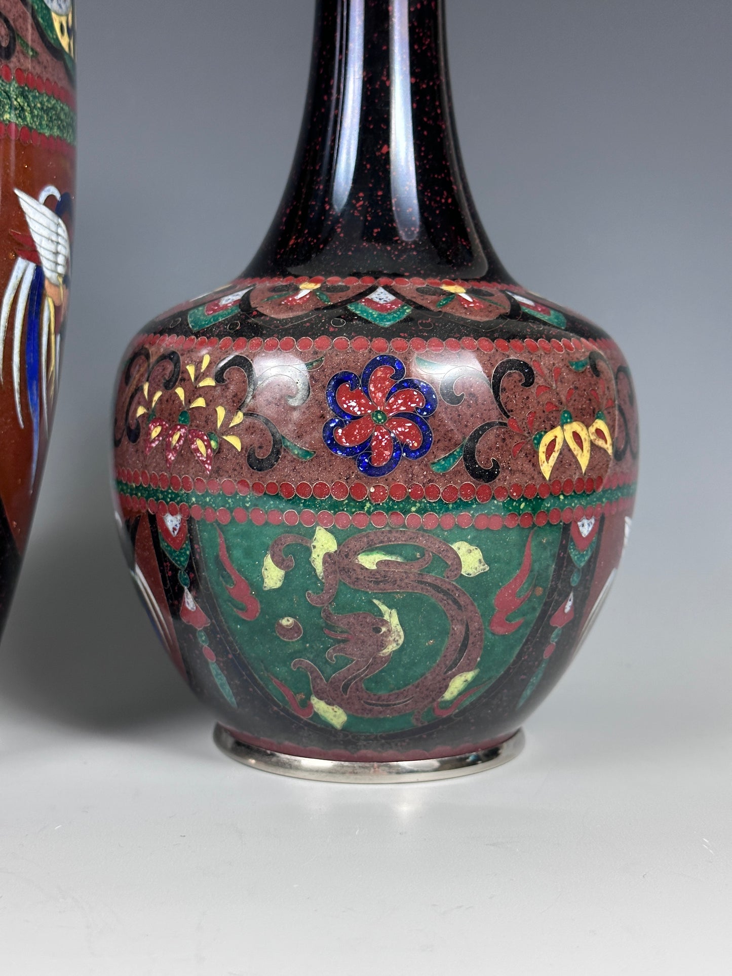 SOLD Antique Japanese Cloisonne 3 Piece Garniture Vases Deco 1920s