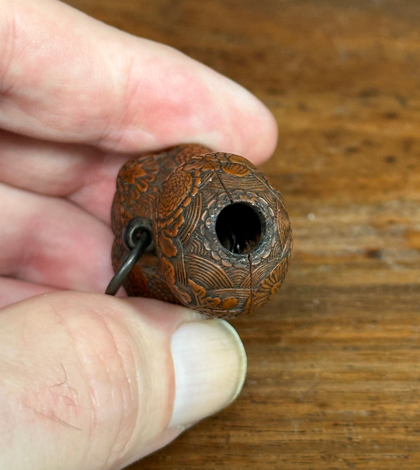 Antique Japanese Carved Gourd Netsuke Silver Fittings Edo Meiji Snuff Bottle Nut