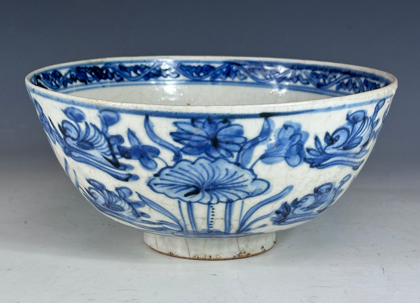 Antique Chinese Porcelain 8” Bowl Late Ming Blue White Ducks Lotus Pond Bonhams