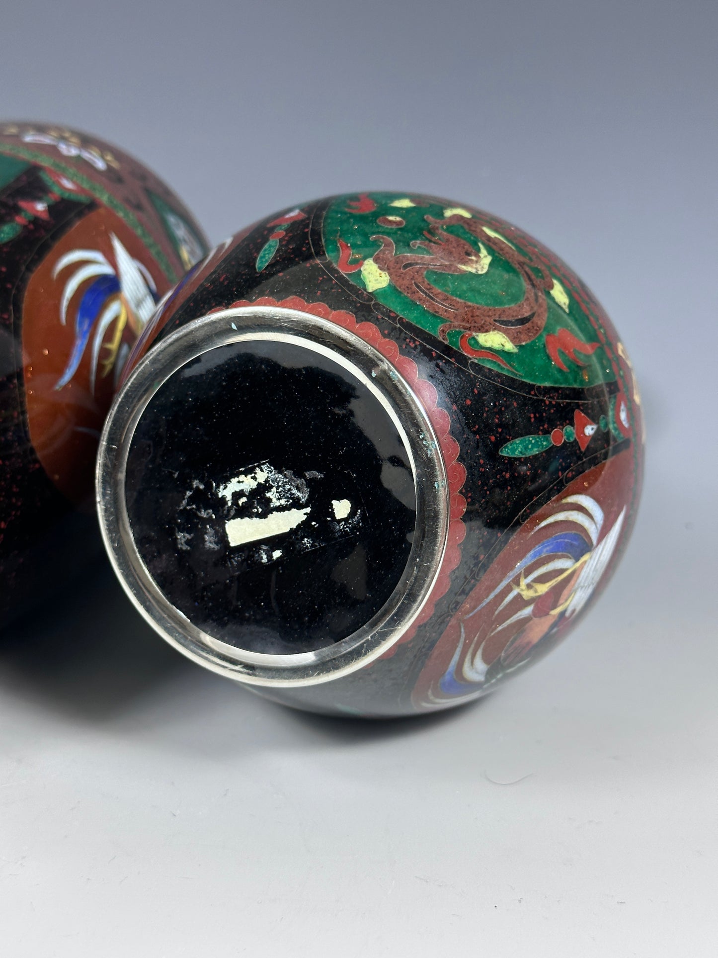 SOLD Antique Japanese Cloisonne 3 Piece Garniture Vases Deco 1920s