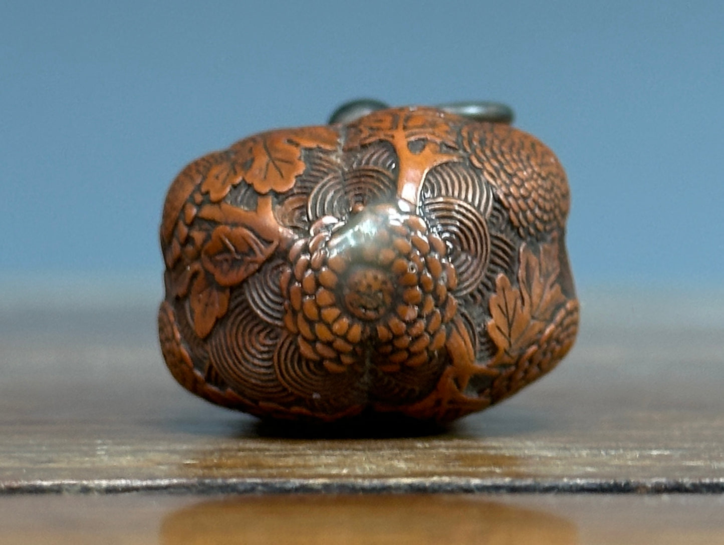 Antique Japanese Carved Gourd Netsuke Silver Fittings Edo Meiji Snuff Bottle Nut