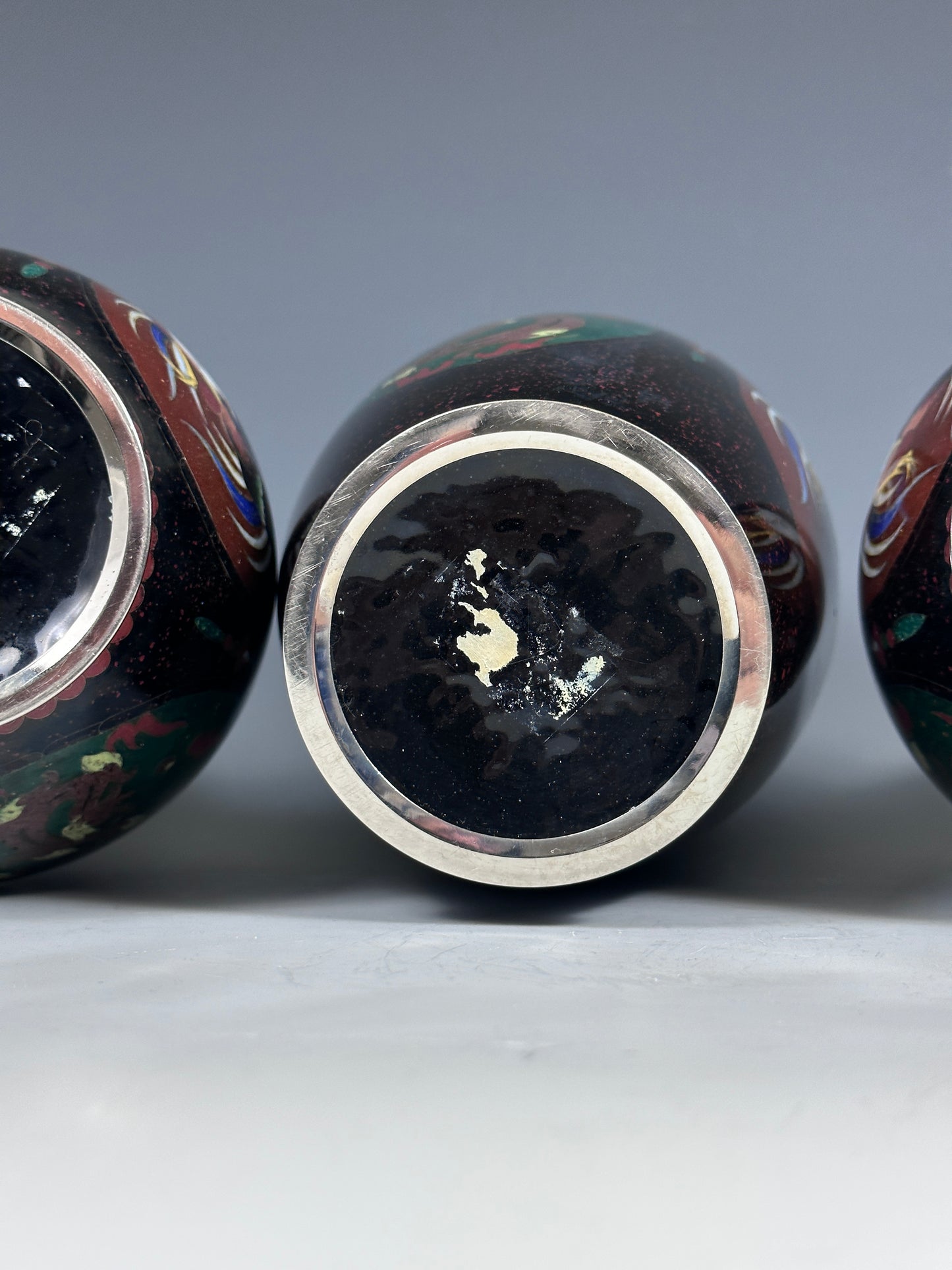 SOLD Antique Japanese Cloisonne 3 Piece Garniture Vases Deco 1920s