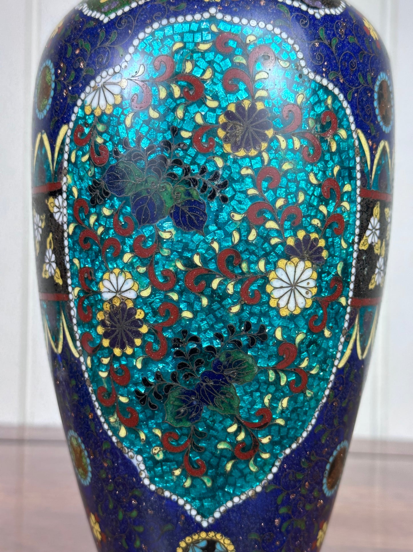 SOLD Antique Japanese Cloisonne Vase Meiji Unusual Ginbari Purple Sparkle 19th Century