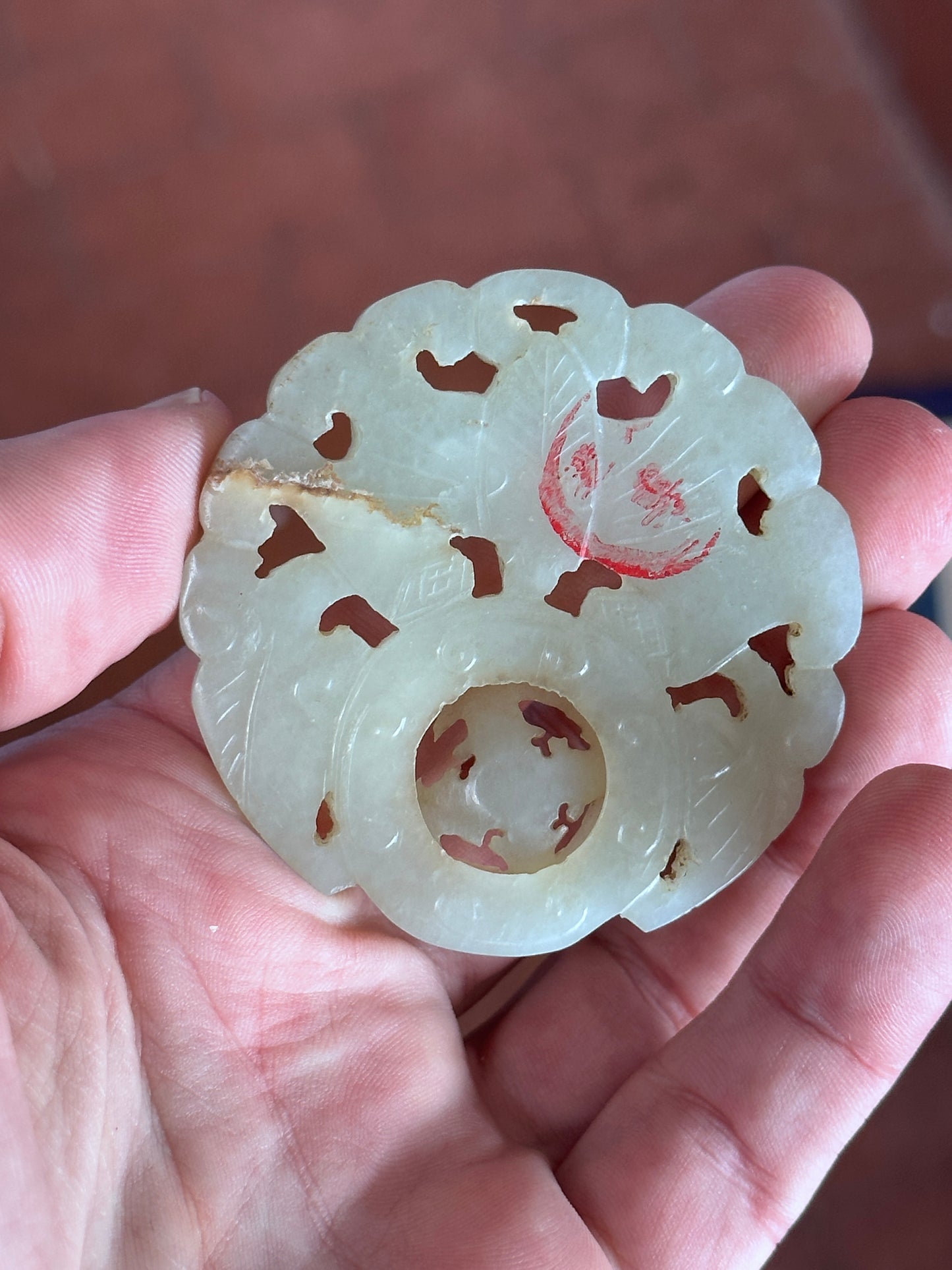 SOLD Antique Chinese Carved White Jade Prayer Wheel Bat Pendant Nephrite Qing 19th c