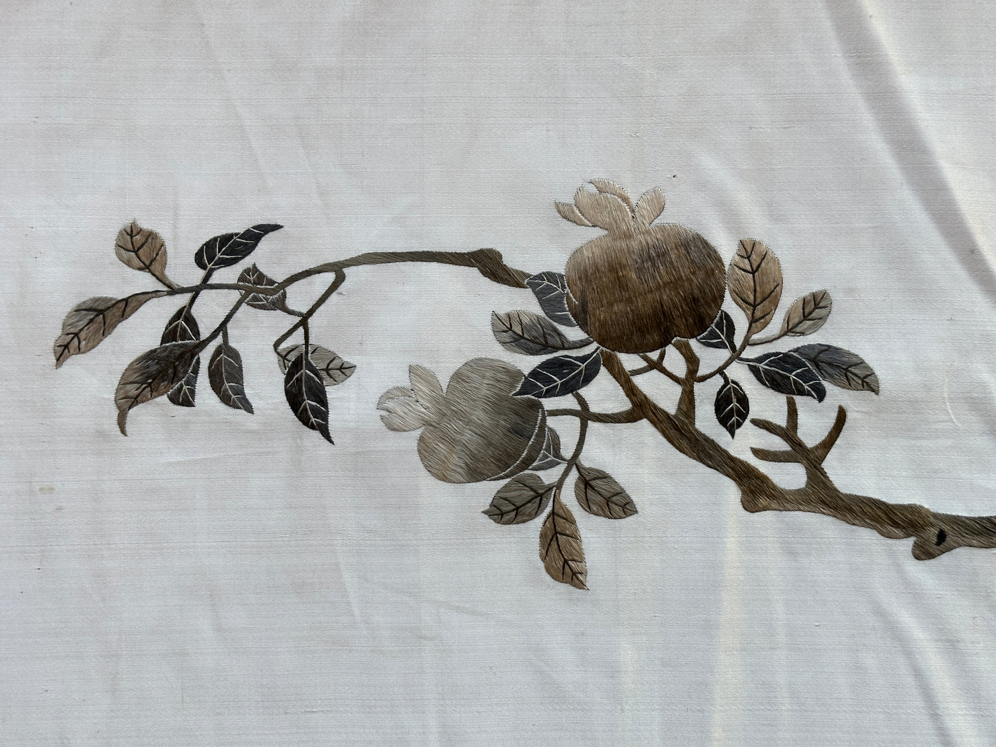 Antique Japanese Silk Embroidered Scroll Wall Hanging Panel Birds 19th Century Meiji