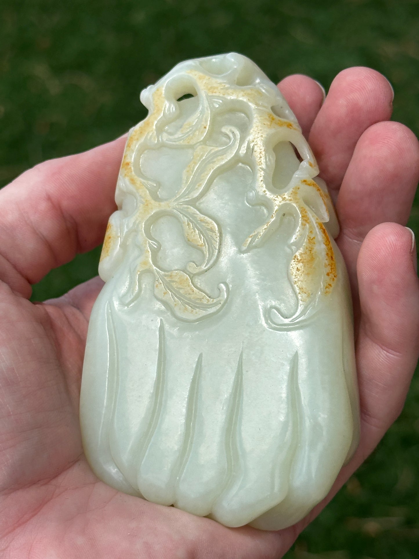 Antique Chinese Qing White Hetian Jade Finger Citron Scholar Brushwasher DOYLE