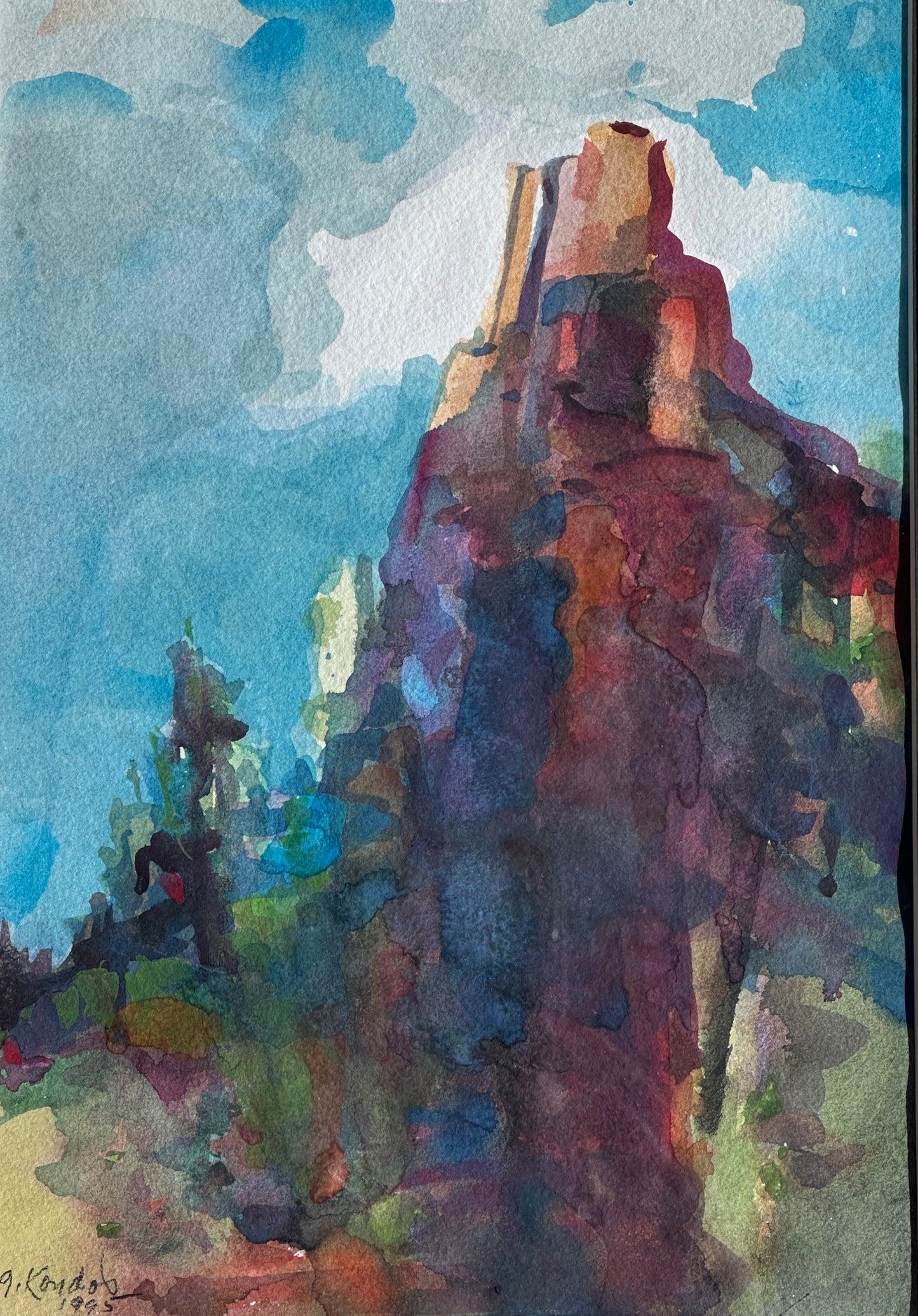 GENE HACKMAN OWNED Gregory Kondos Watercolor Painting 1995 Southwest Landscape