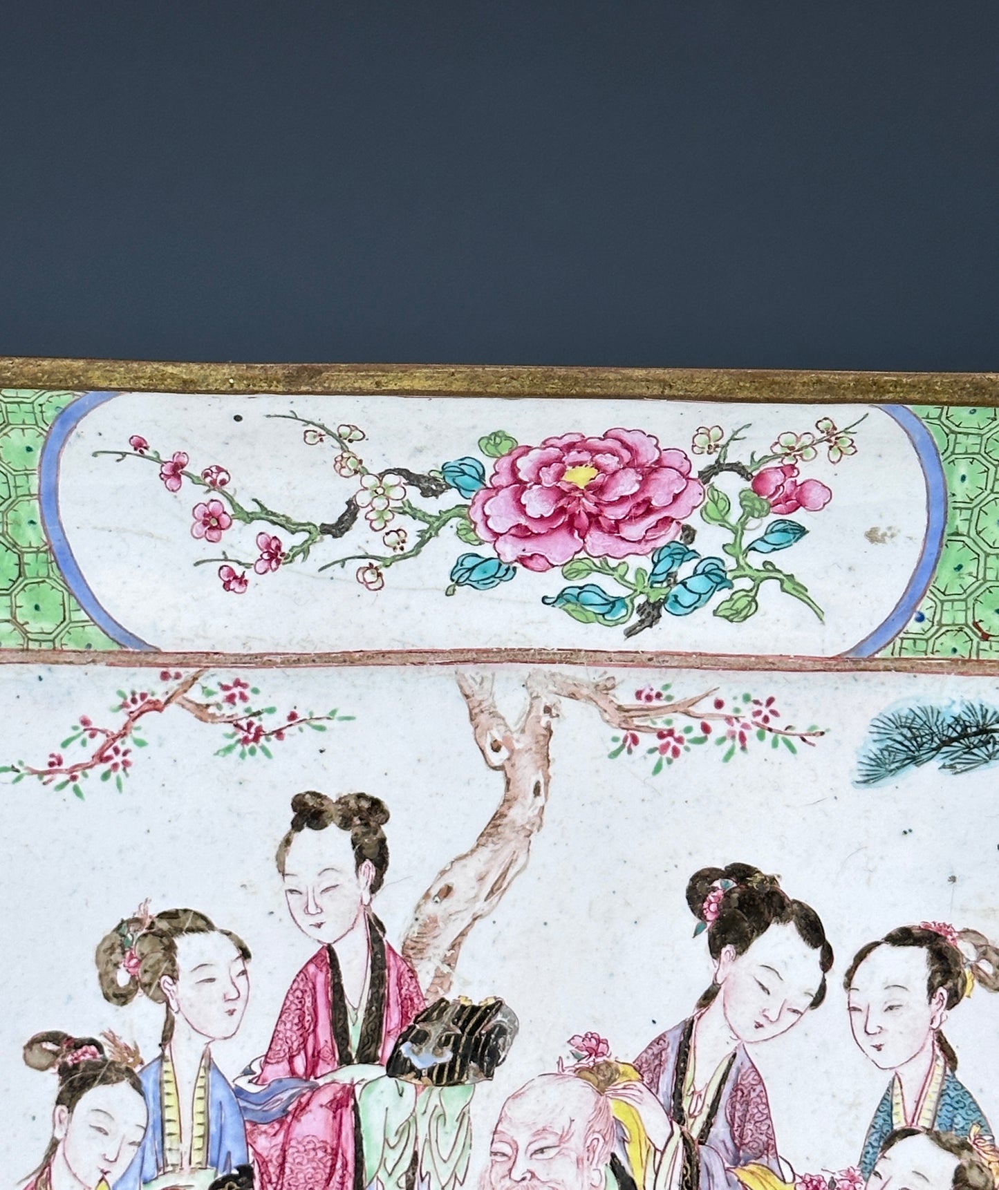 SOLD Antique Chinese Canton Enamel Ruby Back Yongzheng “12 Beauties” Dragon Tray 1730