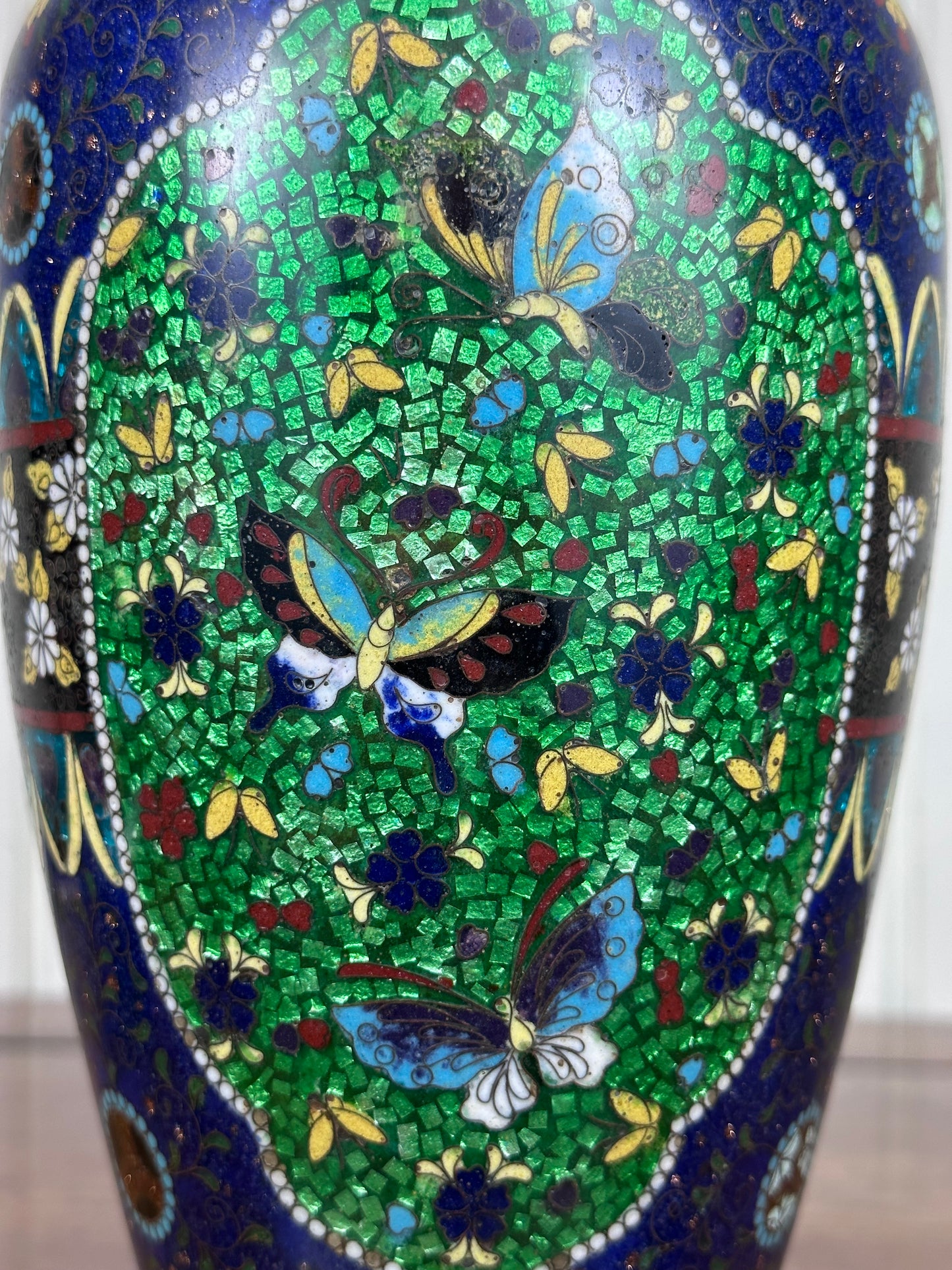 SOLD Antique Japanese Cloisonne Vase Meiji Unusual Ginbari Purple Sparkle 19th Century