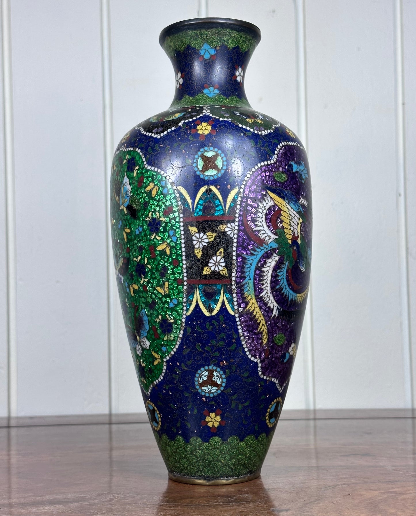 SOLD Antique Japanese Cloisonne Vase Meiji Unusual Ginbari Purple Sparkle 19th Century