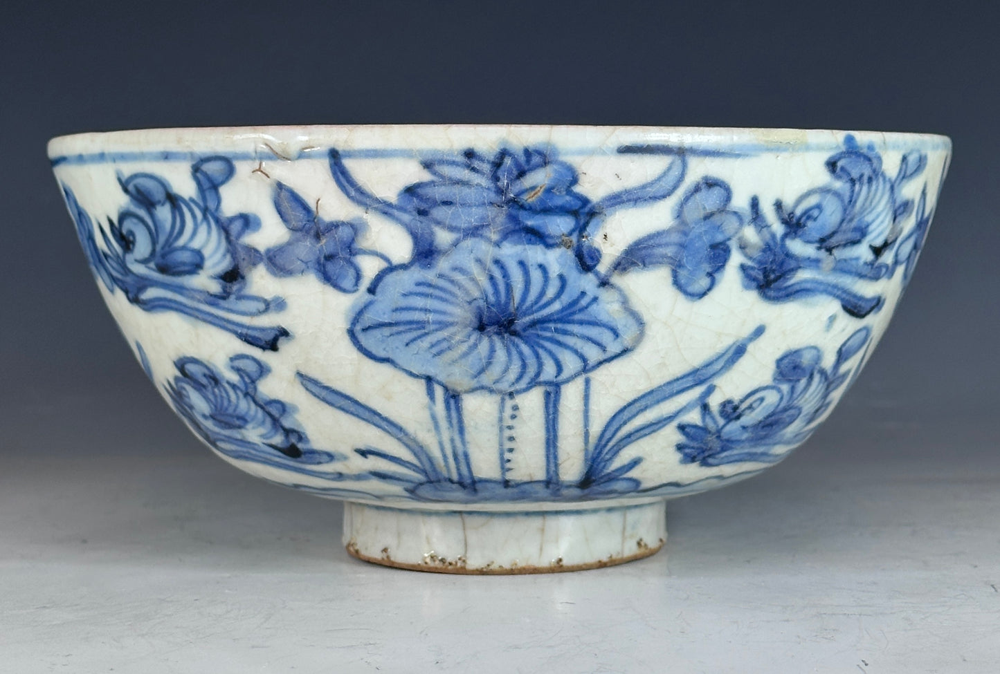 Antique Chinese Porcelain 8” Bowl Late Ming Blue White Ducks Lotus Pond Bonhams