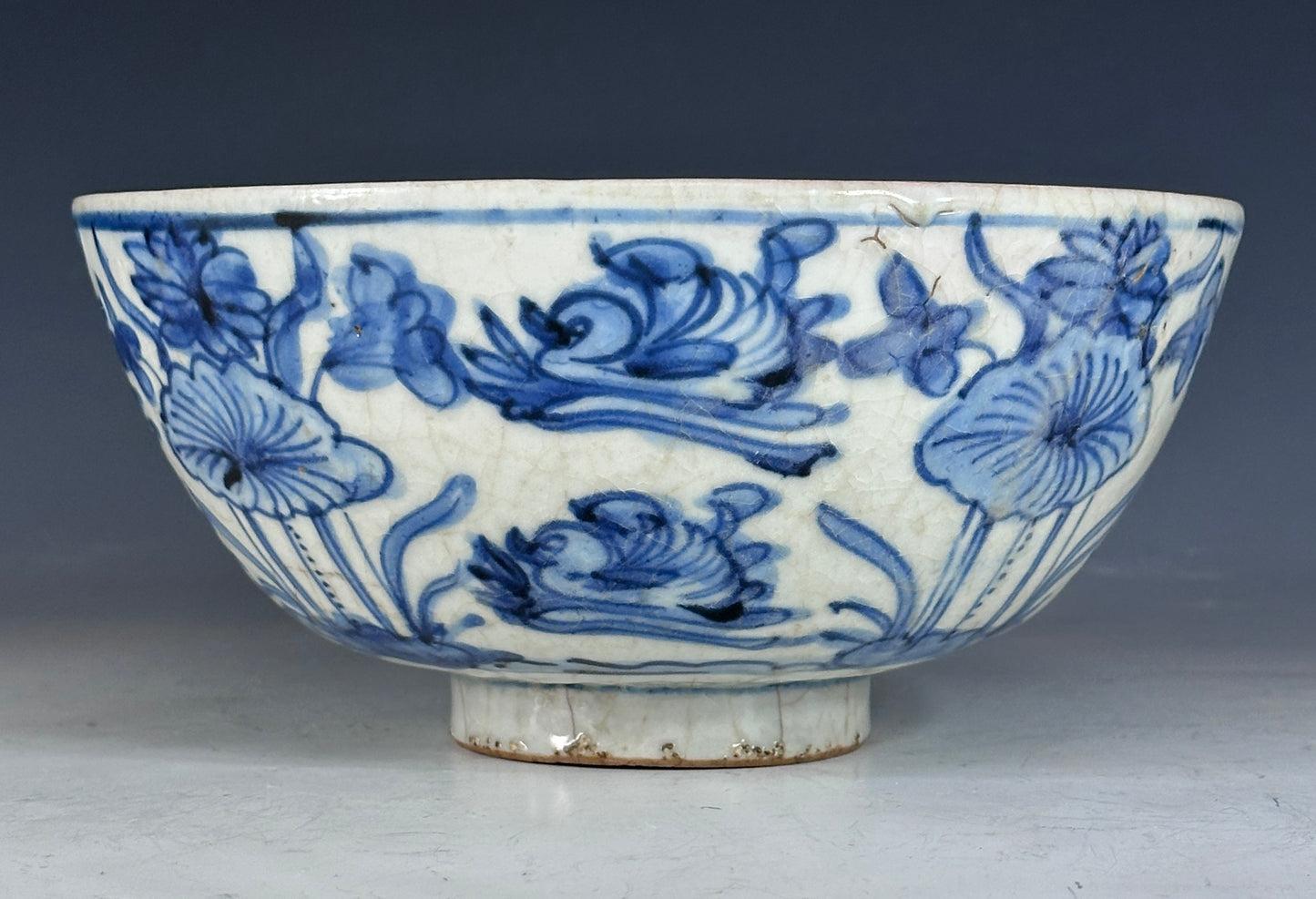 Antique Chinese Porcelain 8” Bowl Late Ming Blue White Ducks Lotus Pond Bonhams