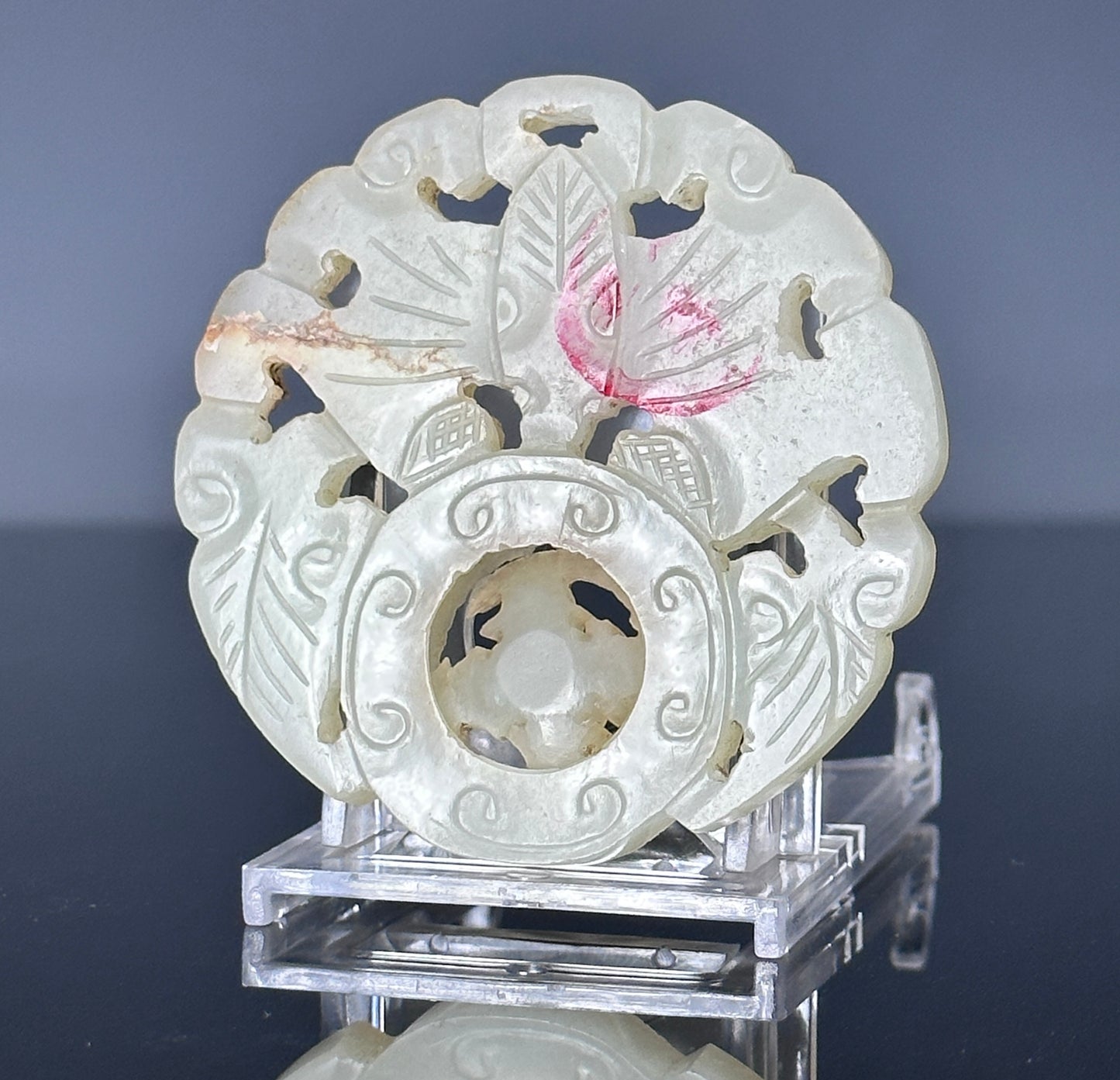 SOLD Antique Chinese Carved White Jade Prayer Wheel Bat Pendant Nephrite Qing 19th c