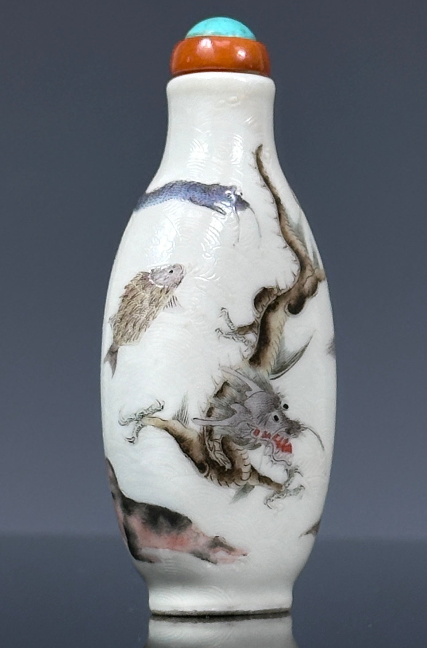 SOLD Antique Chinese Daoguang Porcelain Snuff Bottle “Eight Mythical Sea Creatures”