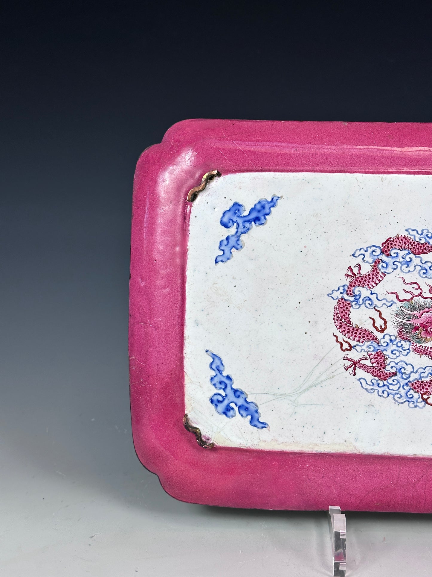 SOLD Antique Chinese Canton Enamel Ruby Back Yongzheng “12 Beauties” Dragon Tray 1730