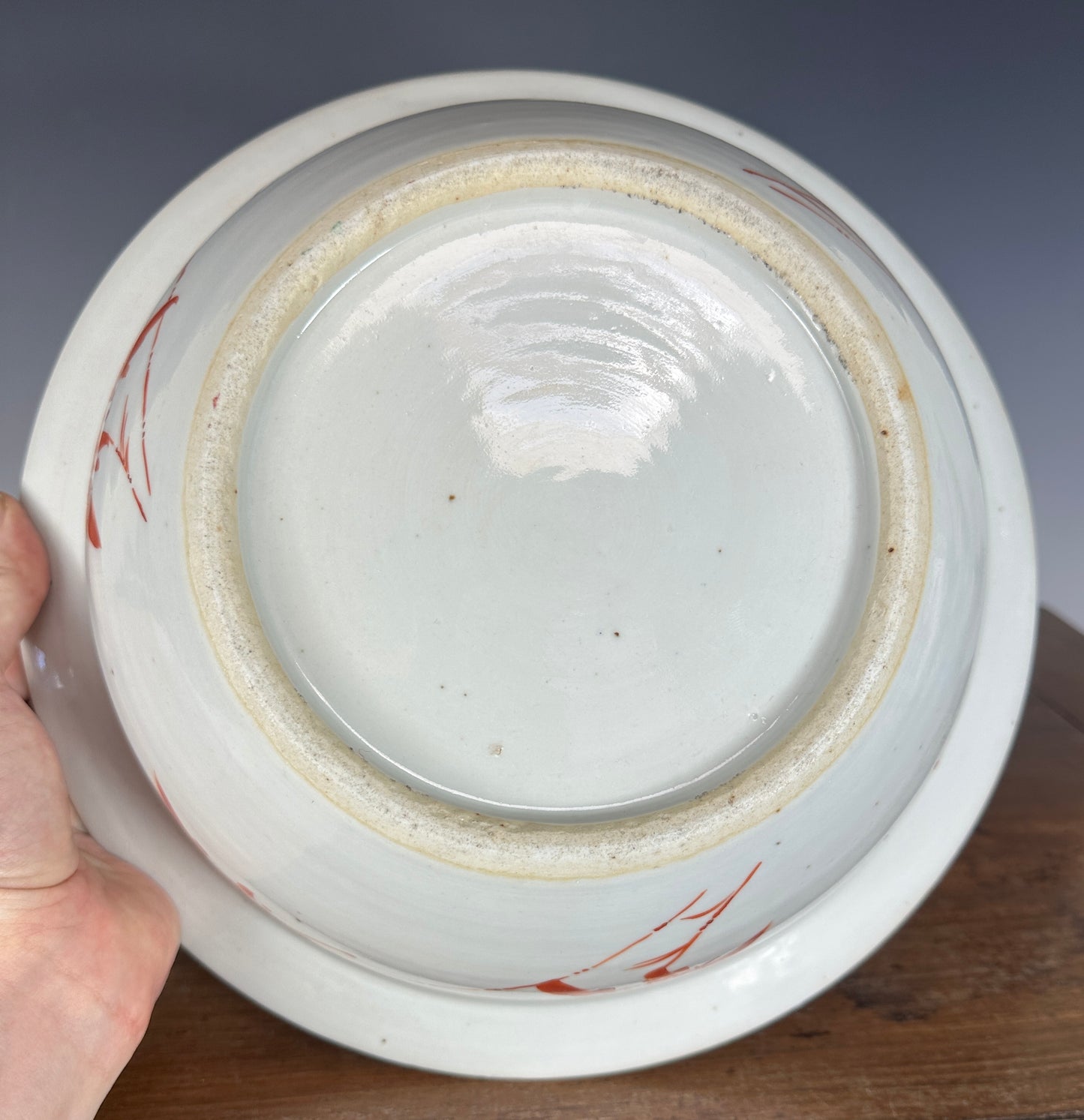 Antique Chinese Porcelain Basin Bowl “8 Butterflies” Bats Lotus Famille Rose 19th c Qing