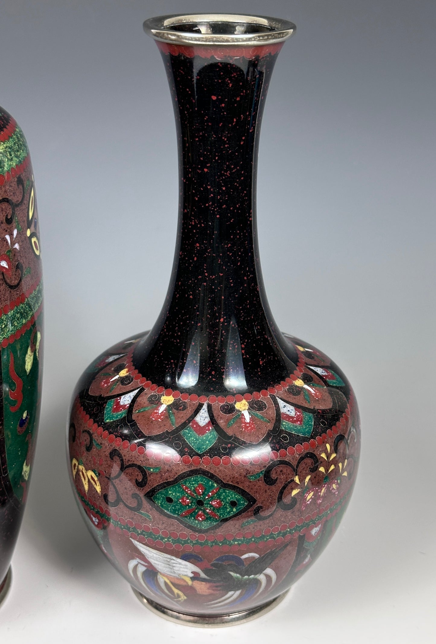 SOLD Antique Japanese Cloisonne 3 Piece Garniture Vases Deco 1920s