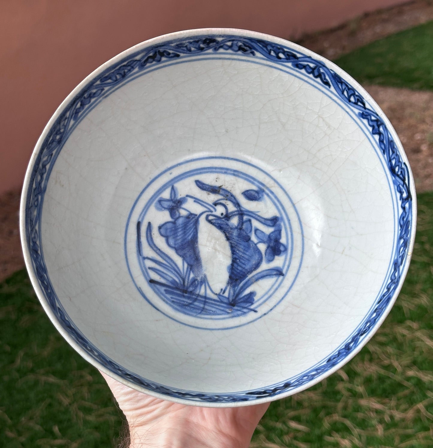 Antique Chinese Porcelain 8” Bowl Late Ming Blue White Ducks Lotus Pond Bonhams