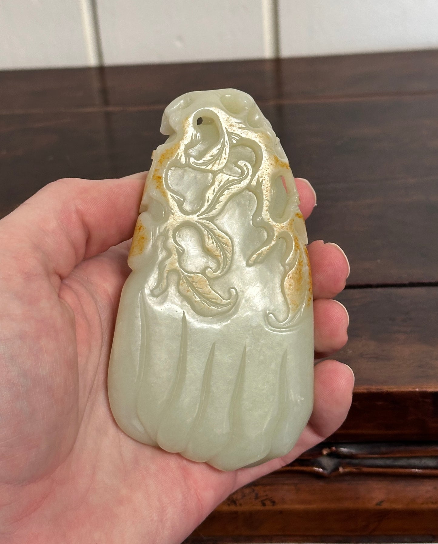 Antique Chinese Qing White Hetian Jade Finger Citron Scholar Brushwasher DOYLE