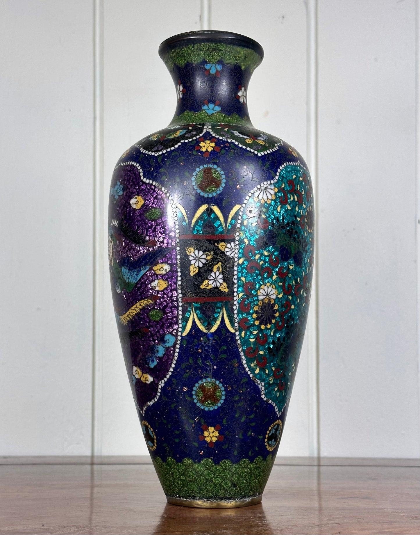 SOLD Antique Japanese Cloisonne Vase Meiji Unusual Ginbari Purple Sparkle 19th Century