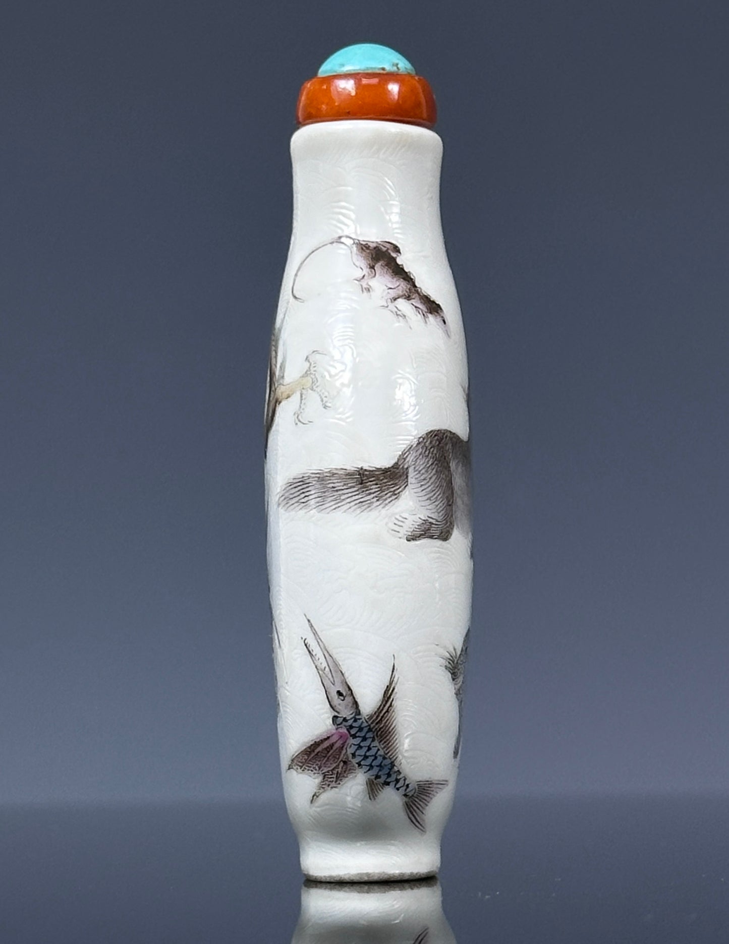 SOLD Antique Chinese Daoguang Porcelain Snuff Bottle “Eight Mythical Sea Creatures”