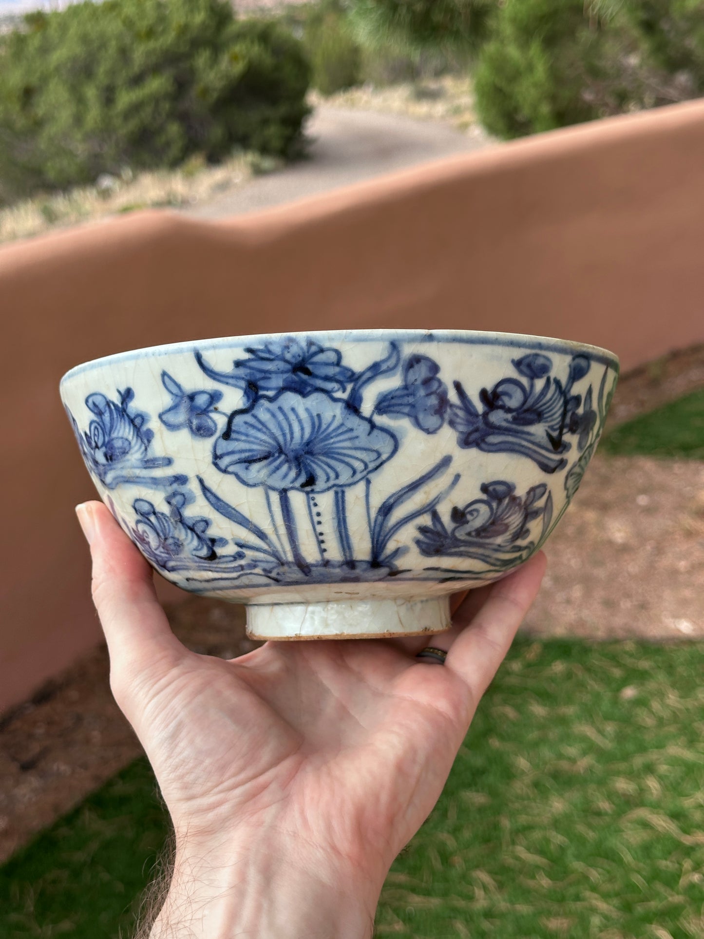 Antique Chinese Porcelain 8” Bowl Late Ming Blue White Ducks Lotus Pond Bonhams