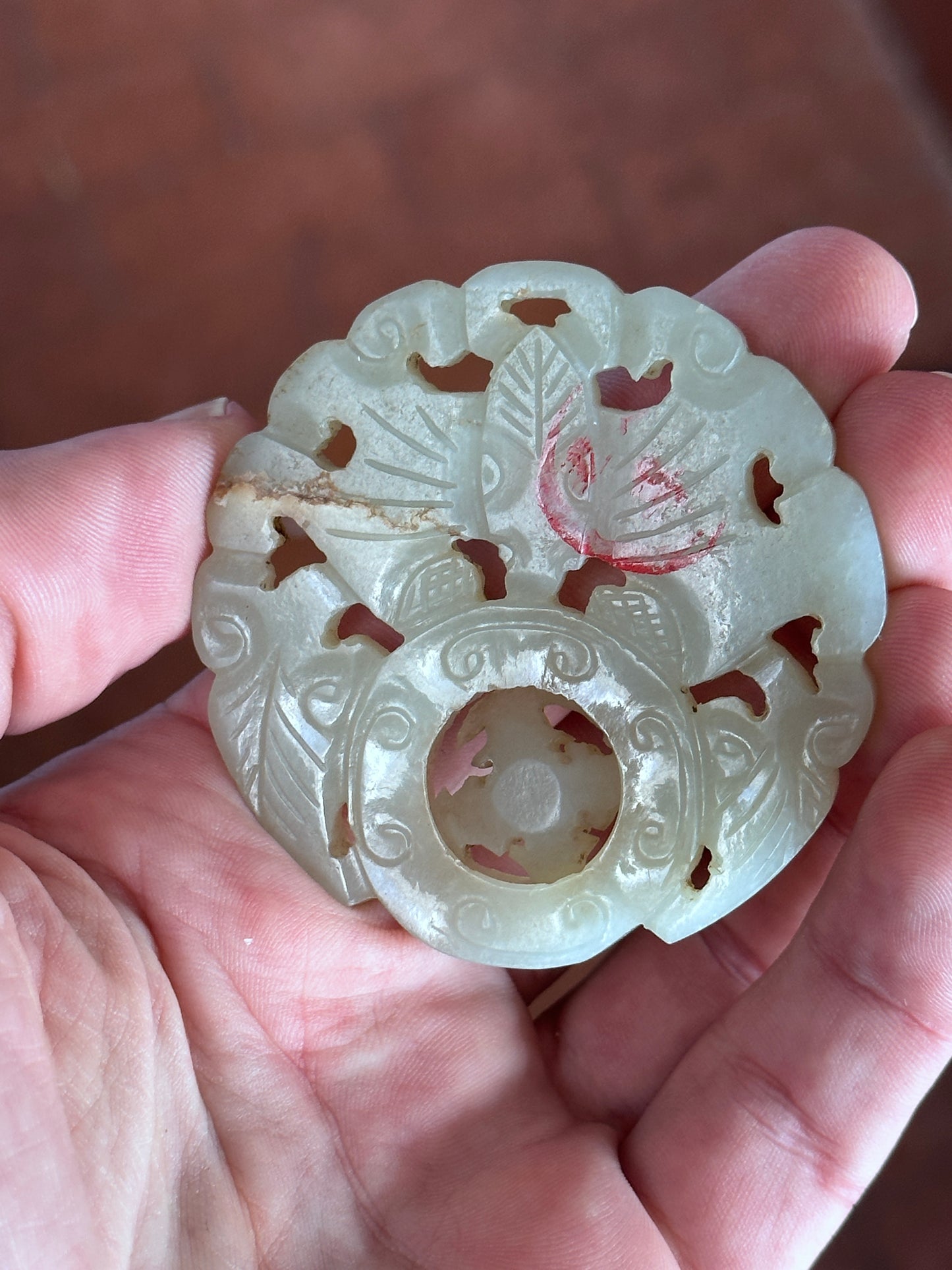 SOLD Antique Chinese Carved White Jade Prayer Wheel Bat Pendant Nephrite Qing 19th c