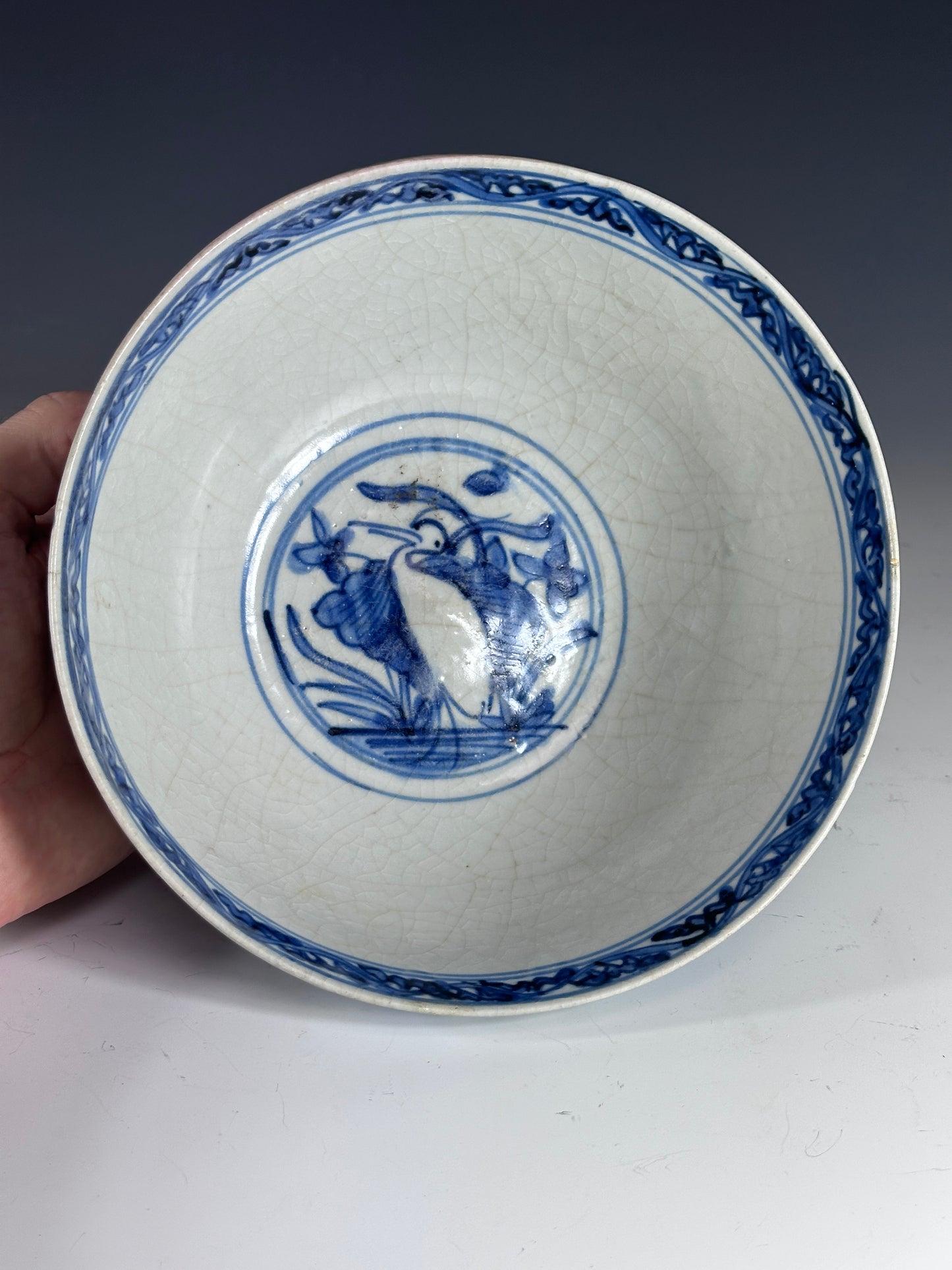 Antique Chinese Porcelain 8” Bowl Late Ming Blue White Ducks Lotus Pond Bonhams